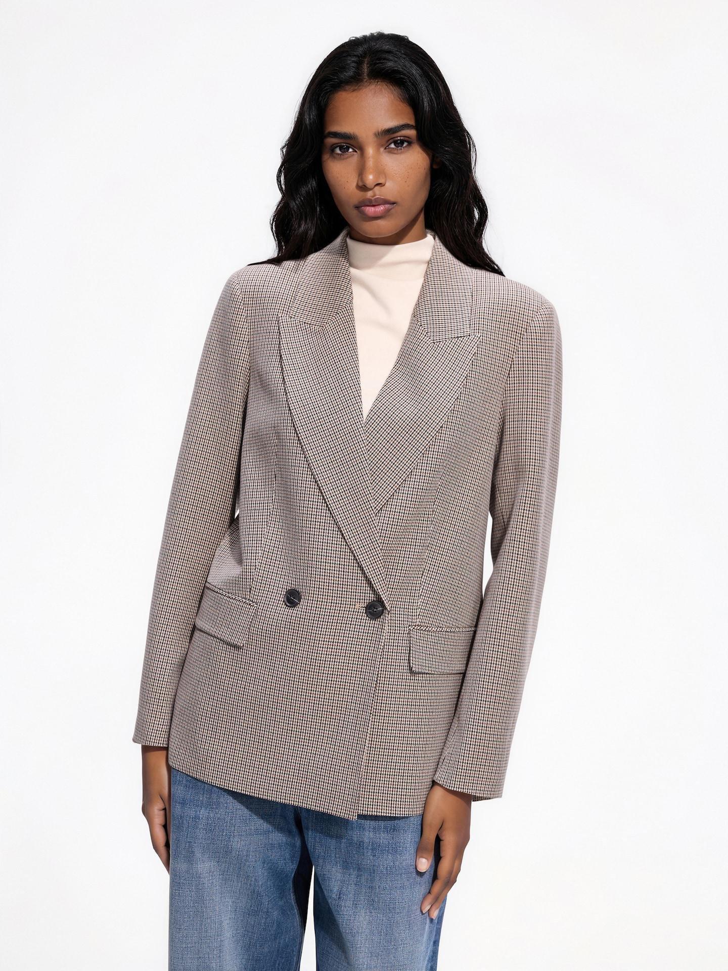 Beige Double-Breasted Blazer With Dogtooth Pattern, Beige, large image number 0