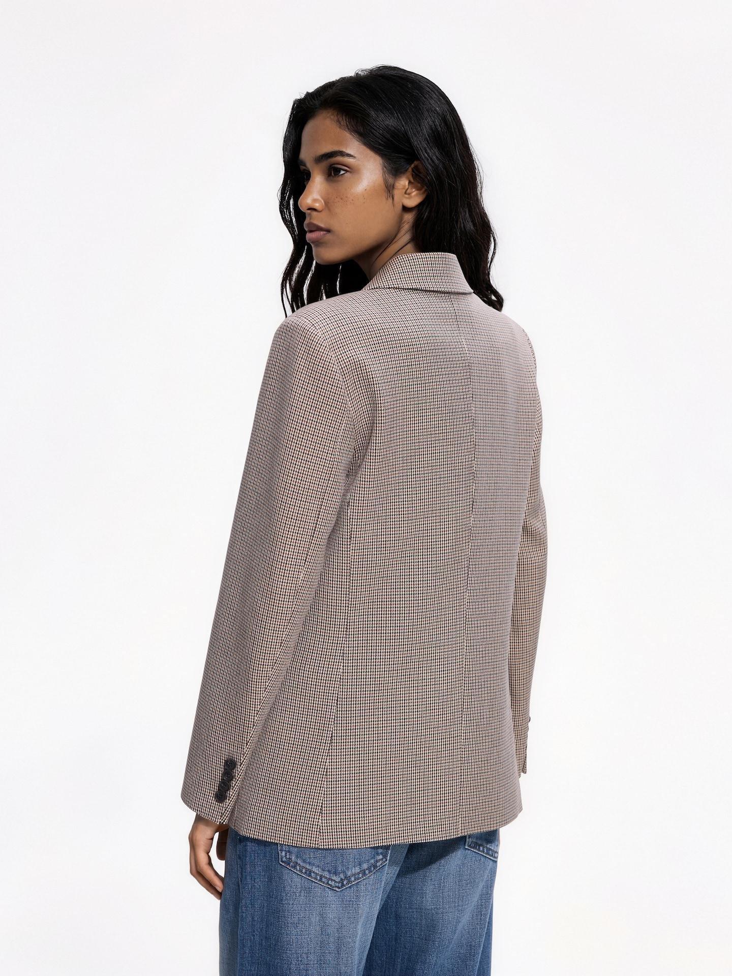 Beige Double-Breasted Blazer With Dogtooth Pattern, Beige, medium