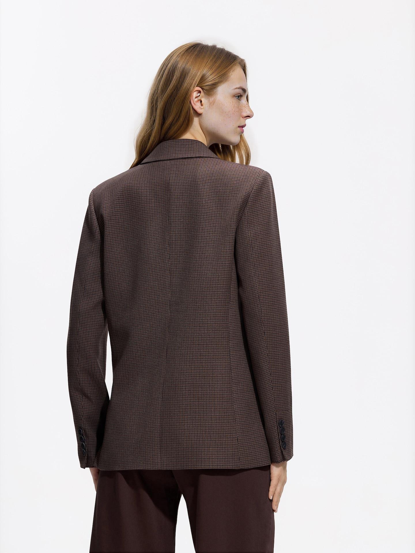 Brown Double-Breasted Blazer With Dogtooth Pattern, 7401_89P, large image number 2