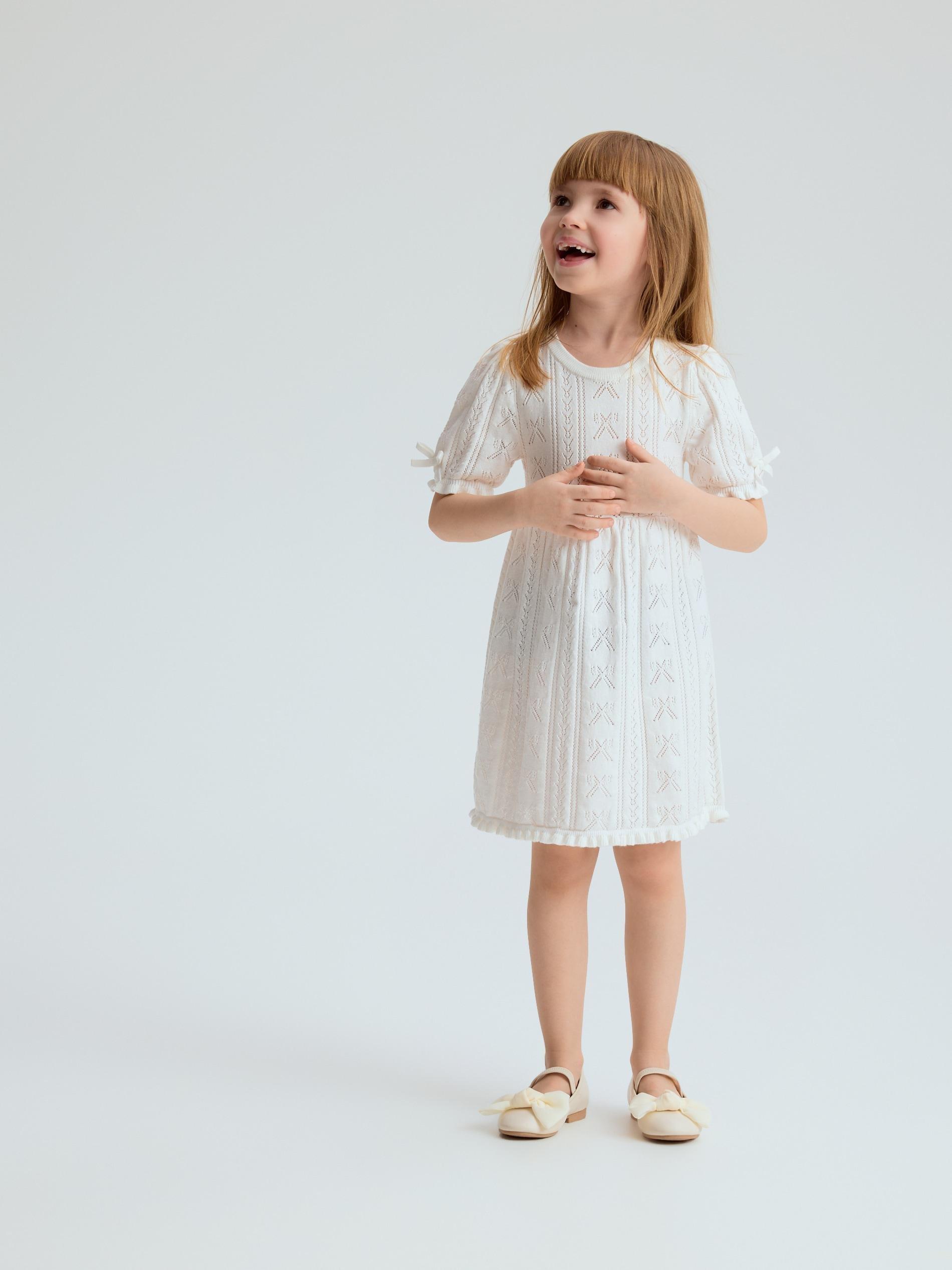 Cream Wool Blend Jersey Dress, Ivory, large image number 0