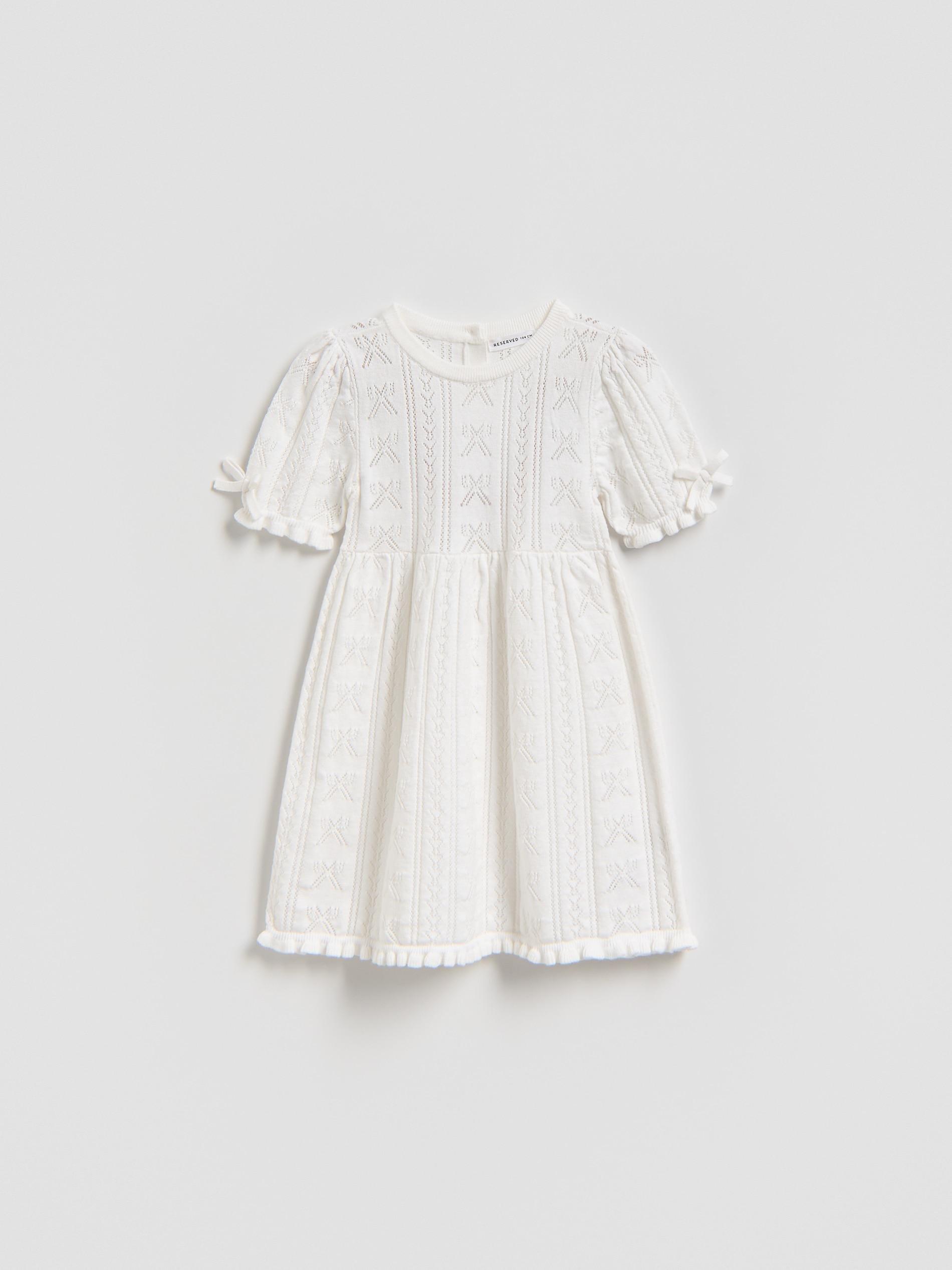 Cream Wool Blend Jersey Dress, Ivory, large image number 2