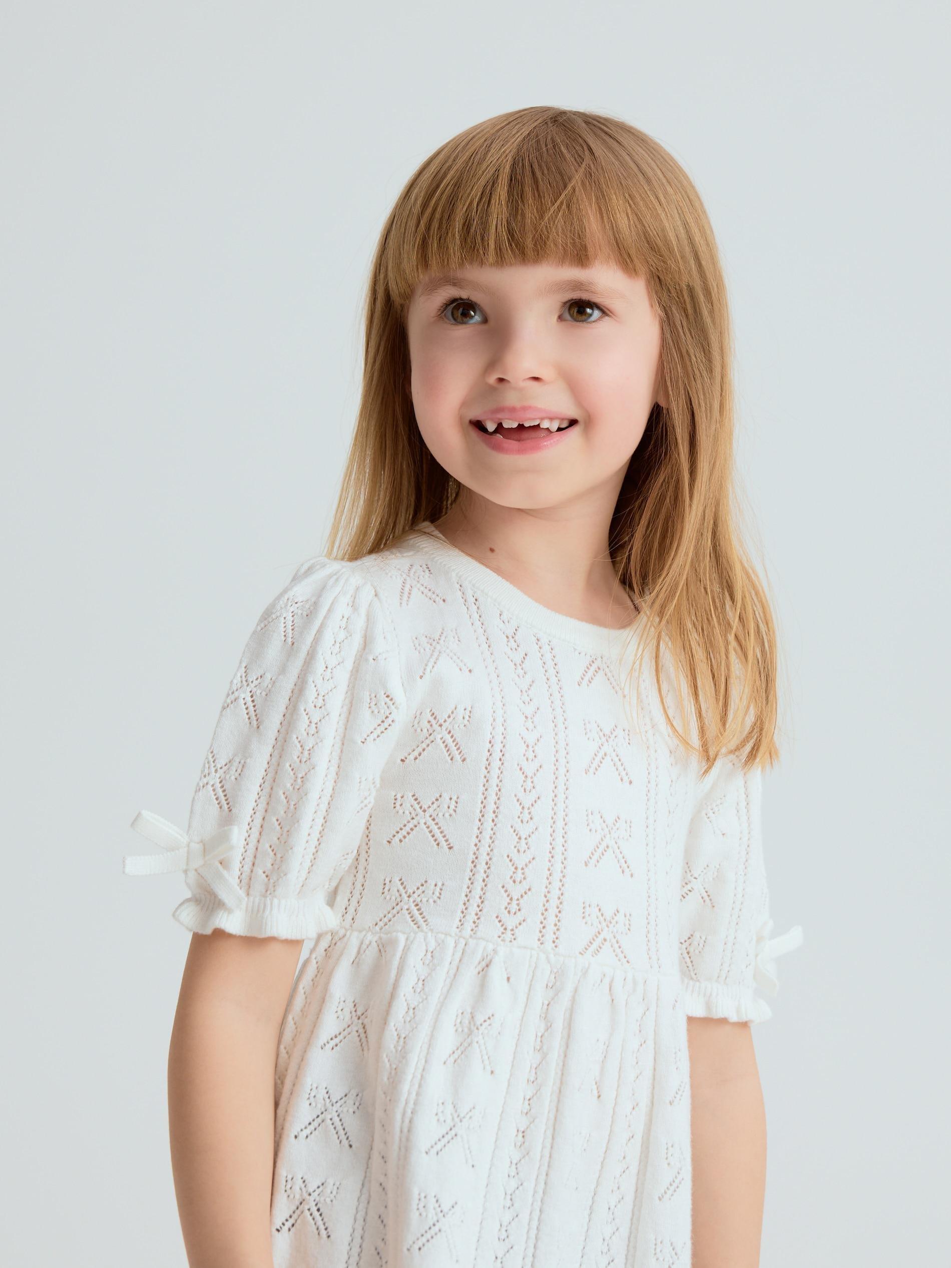 Cream Wool Blend Jersey Dress, Ivory, large image number 4