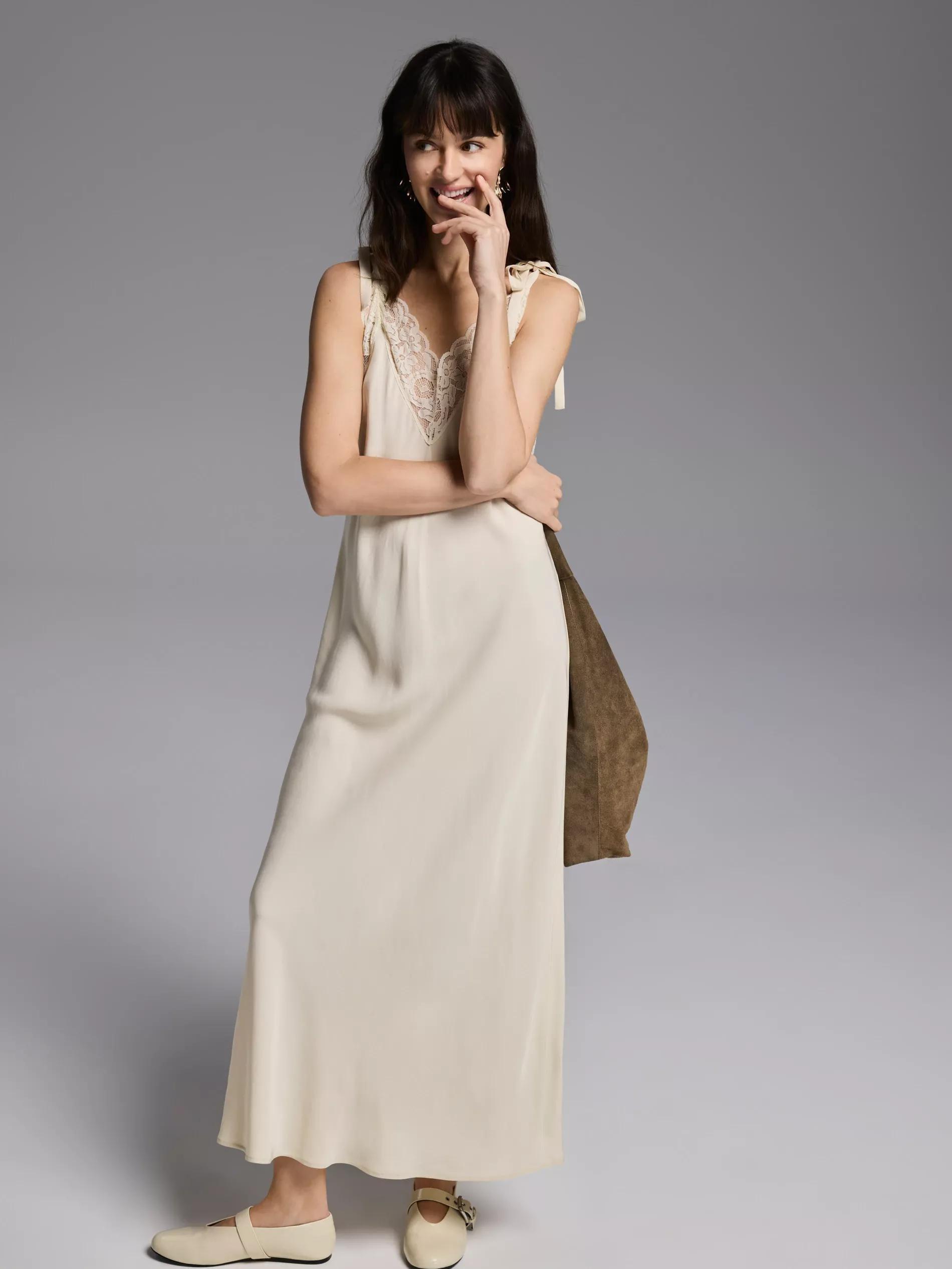 Beige Dress With Lace Detailing, , large image number 2