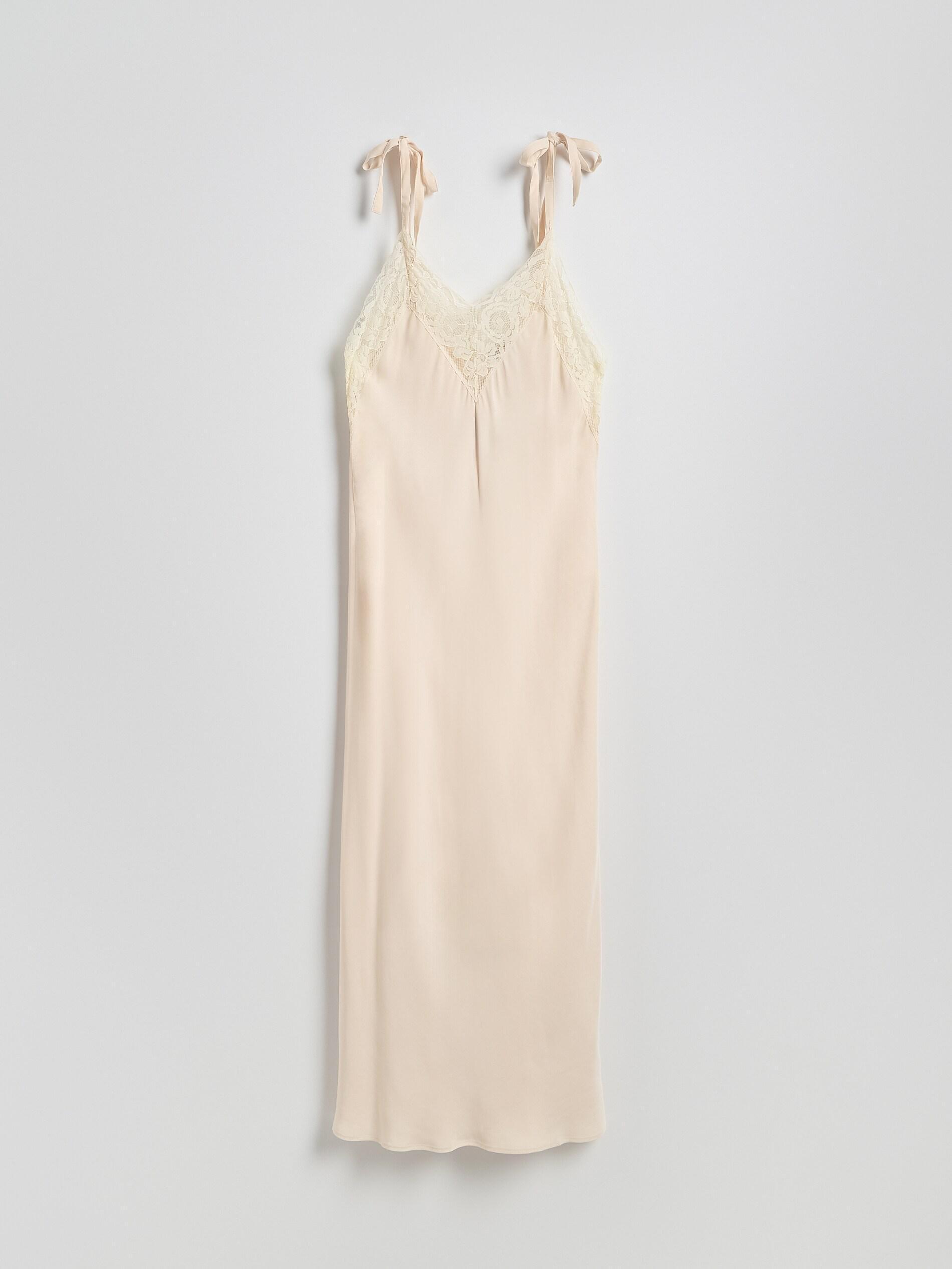 Beige Dress With Lace Detailing, Ivory, large image number 3