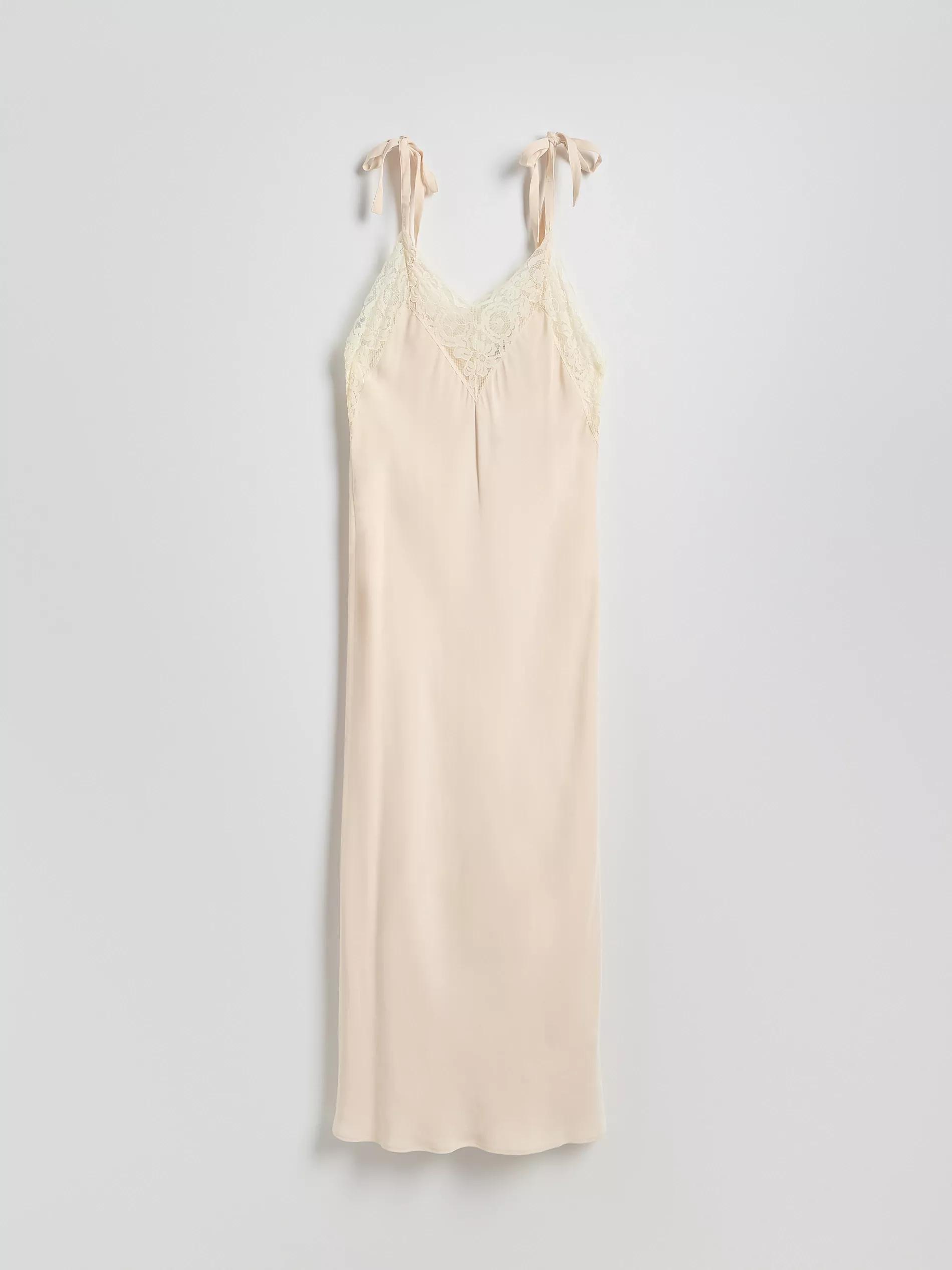 Beige Dress With Lace Detailing, Ivory, large image number 5