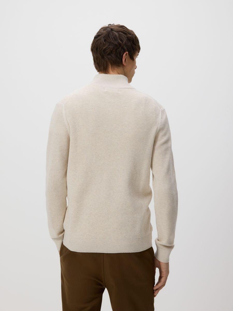 Beige Zipped Turtle-Neck Sweater, Beige, medium