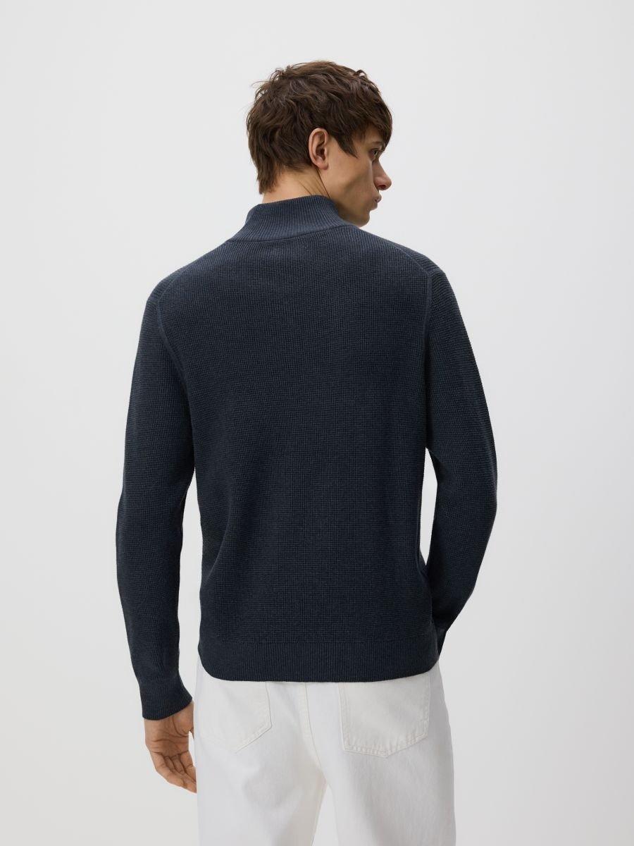 بلوفر بسحاب ياقة عالية كحلي, Navy, medium