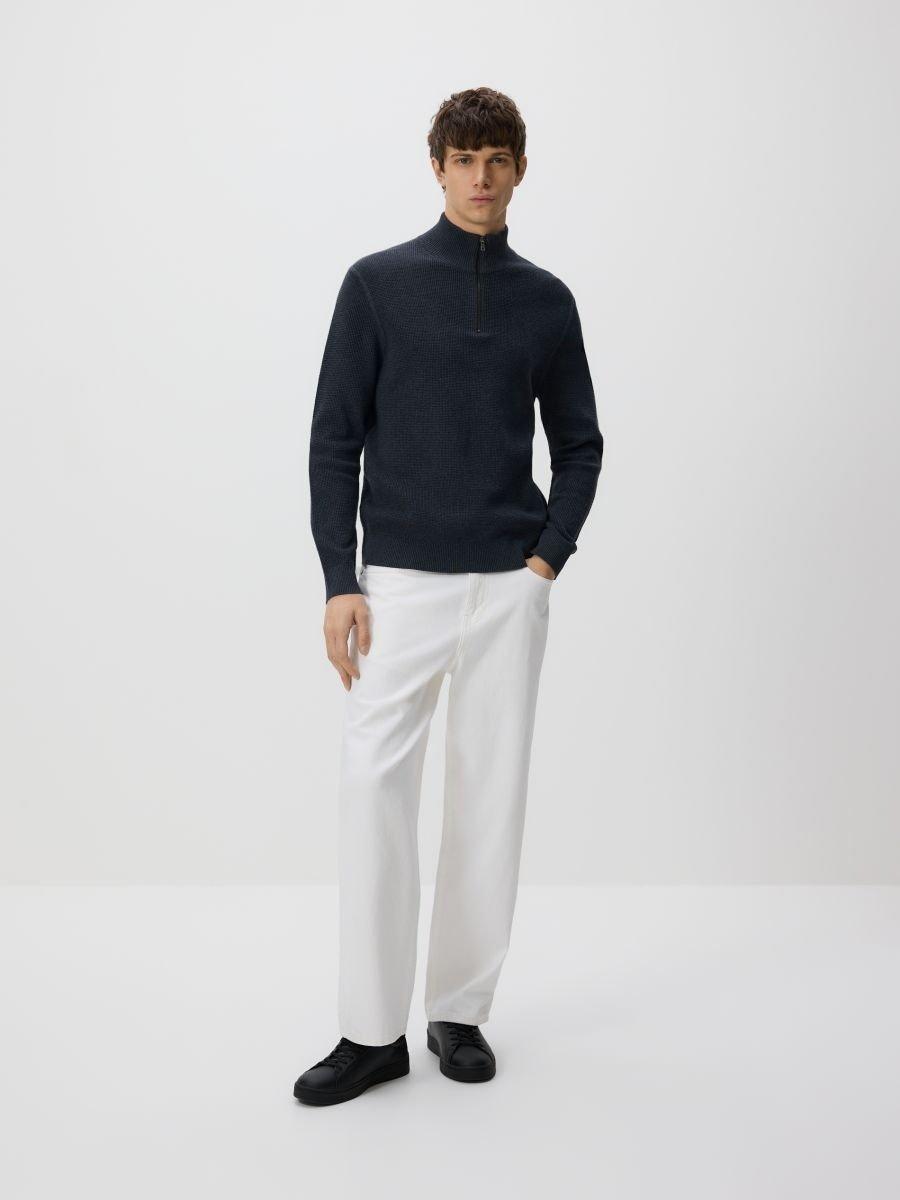 Navy Zipped Turtle-Neck Sweater, Navy, large image number 3