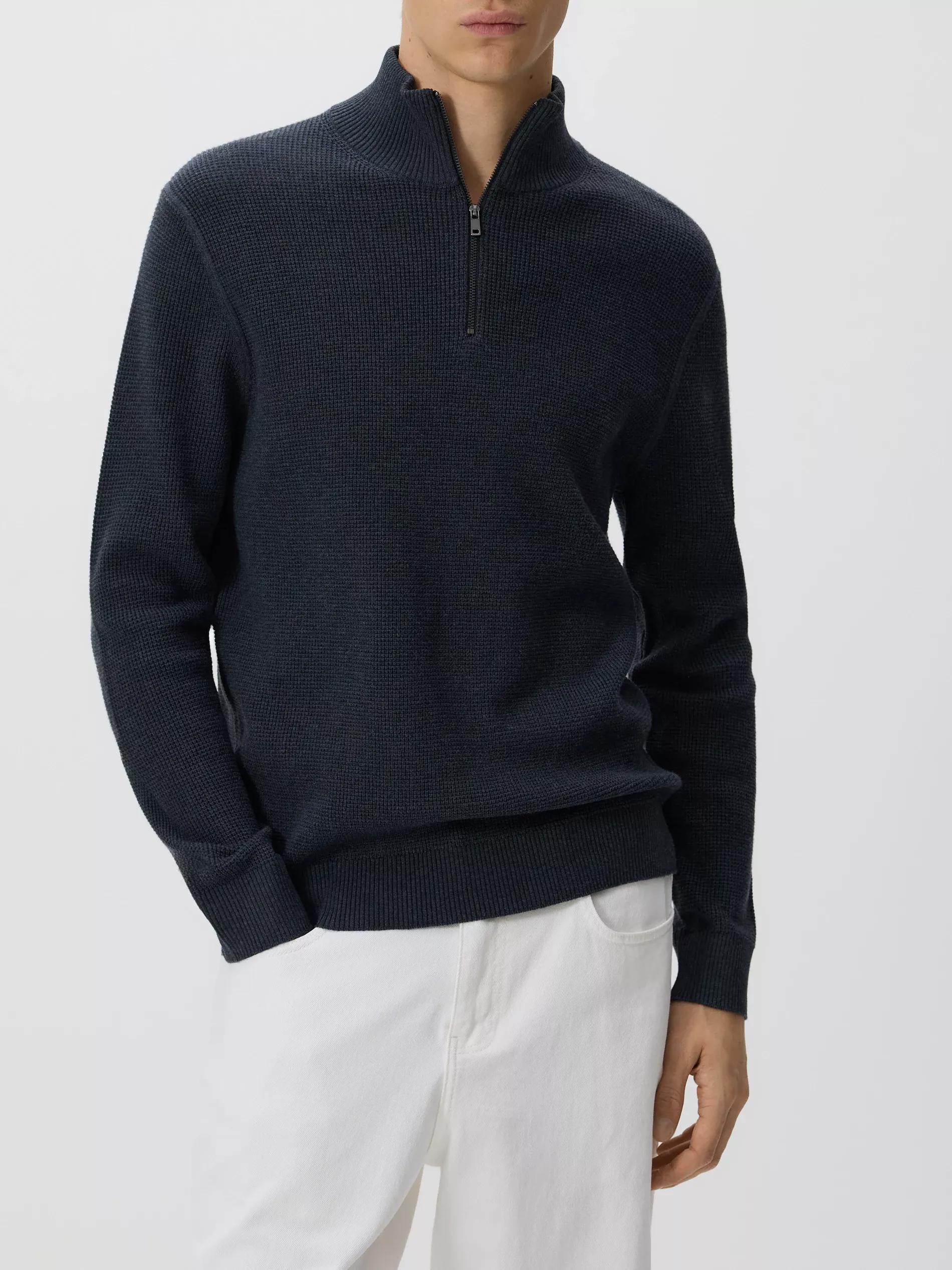 Navy Zipped Turtle-Neck Sweater, Navy, large image number 4