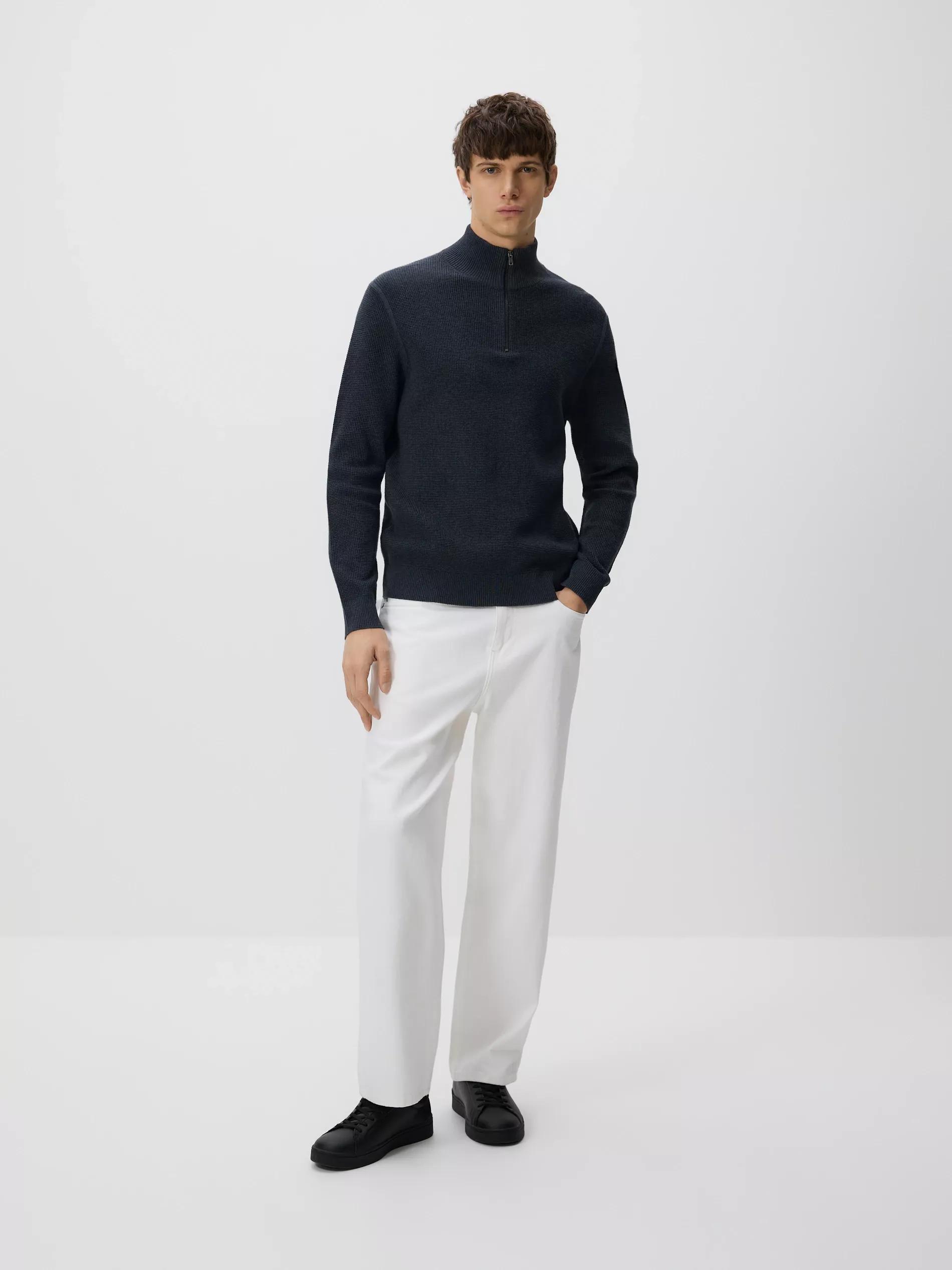 Navy Zipped Turtle-Neck Sweater, Navy, large image number 5