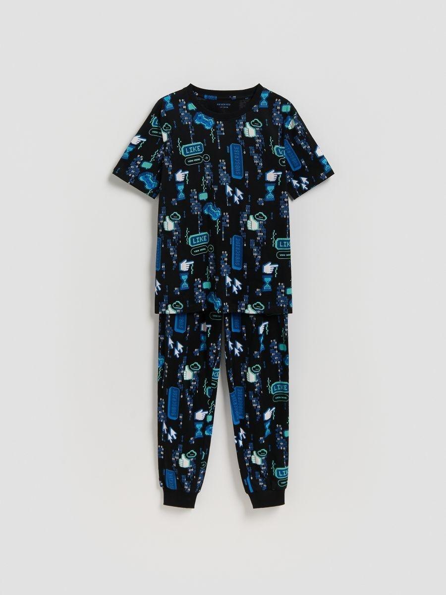 Black Two Piece Pyjama Set, Black, large image number 0