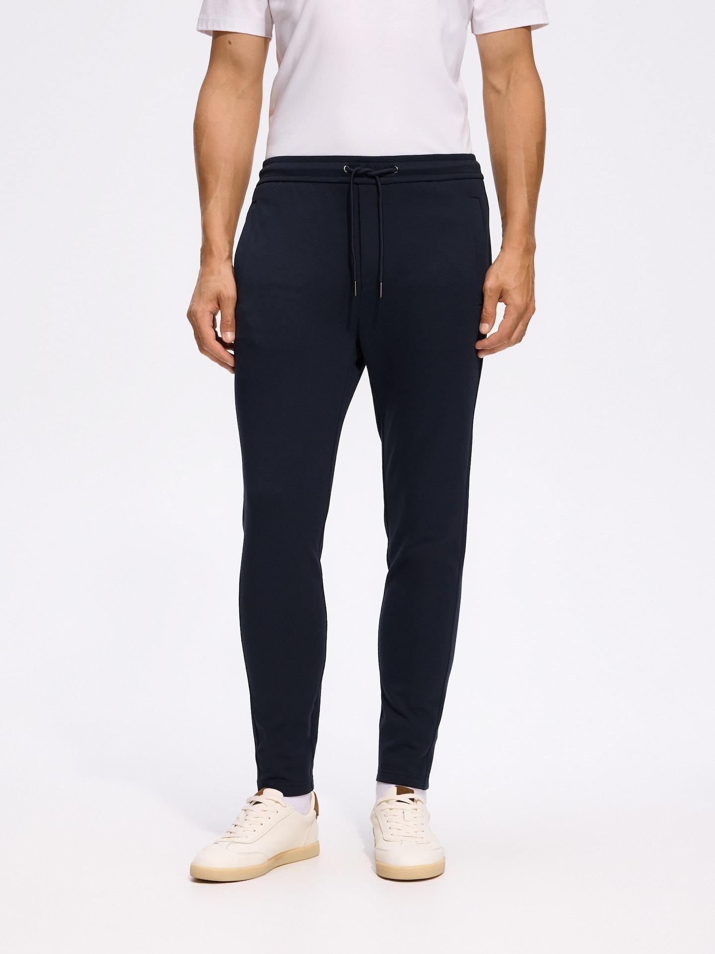 Navy Slim Trousers In Mercerised Cotton, Navy, medium