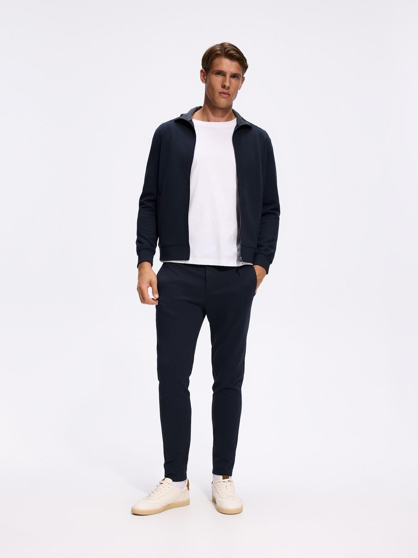 Navy Slim Trousers In Mercerised Cotton, Navy, medium