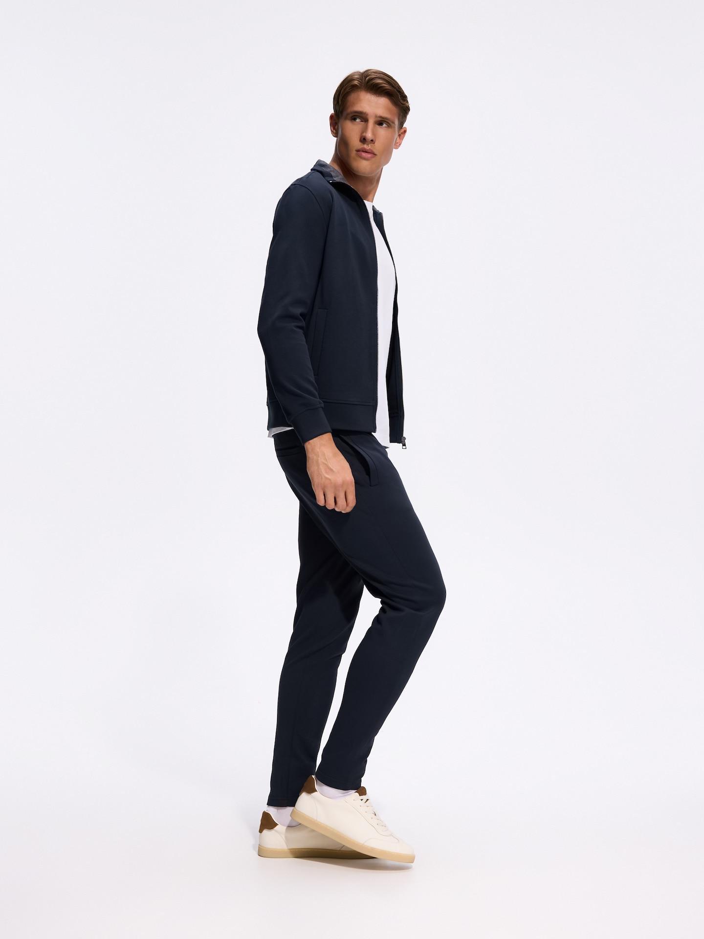 Navy Slim Trousers In Mercerised Cotton, Navy, medium