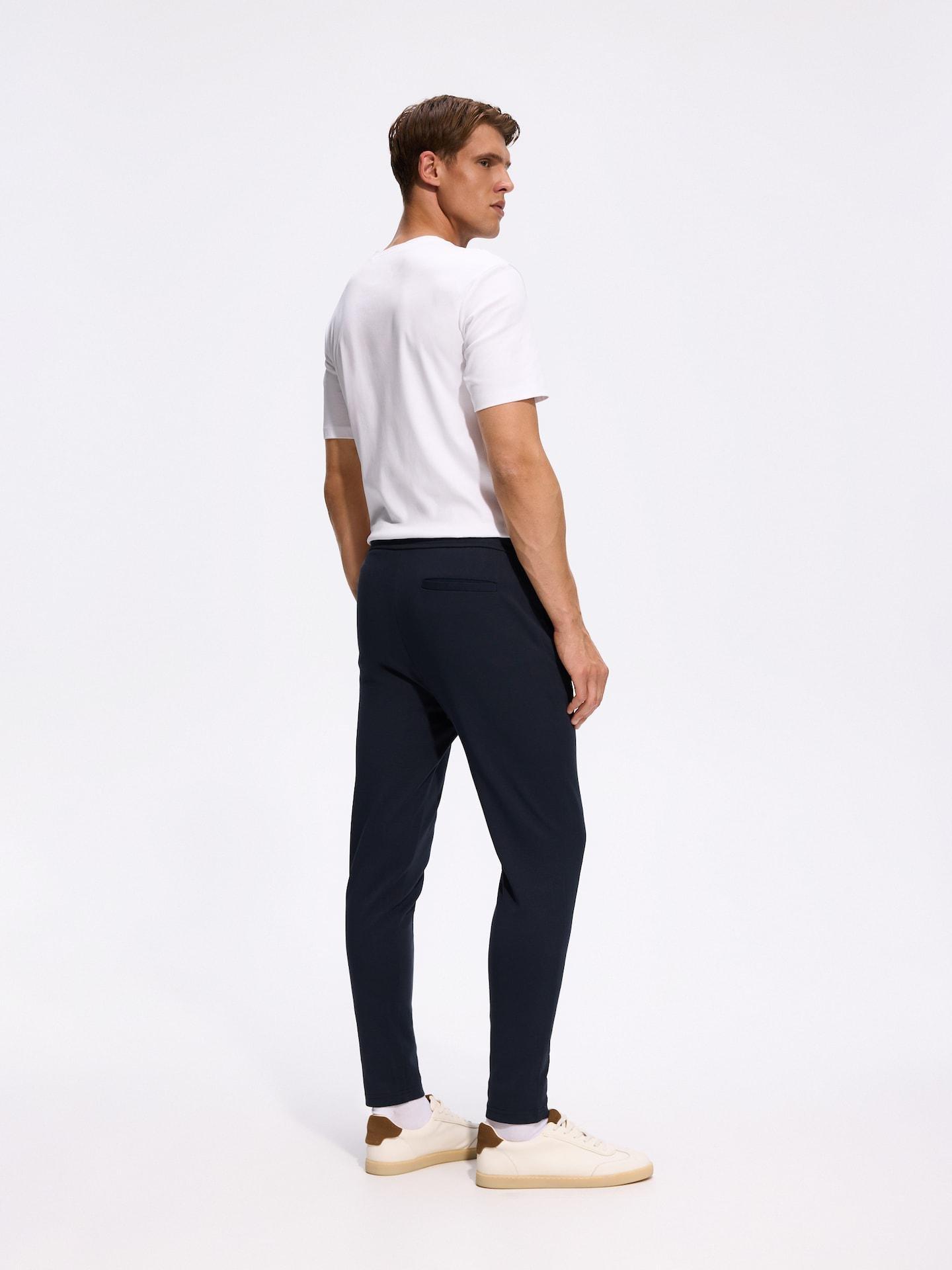 Navy Slim Trousers In Mercerised Cotton, Navy, large image number 3