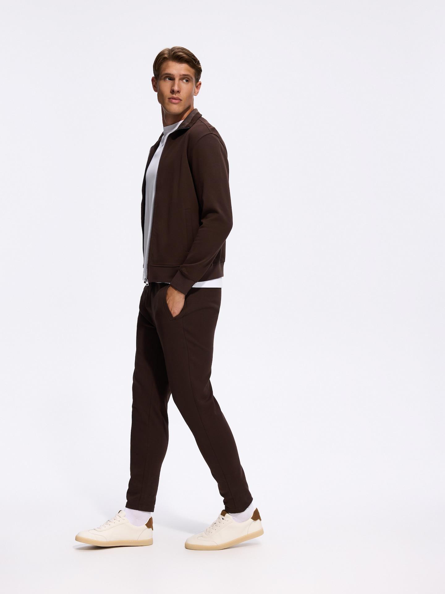 Brown Slim Trousers In Mercerised Cotton, Brown, medium