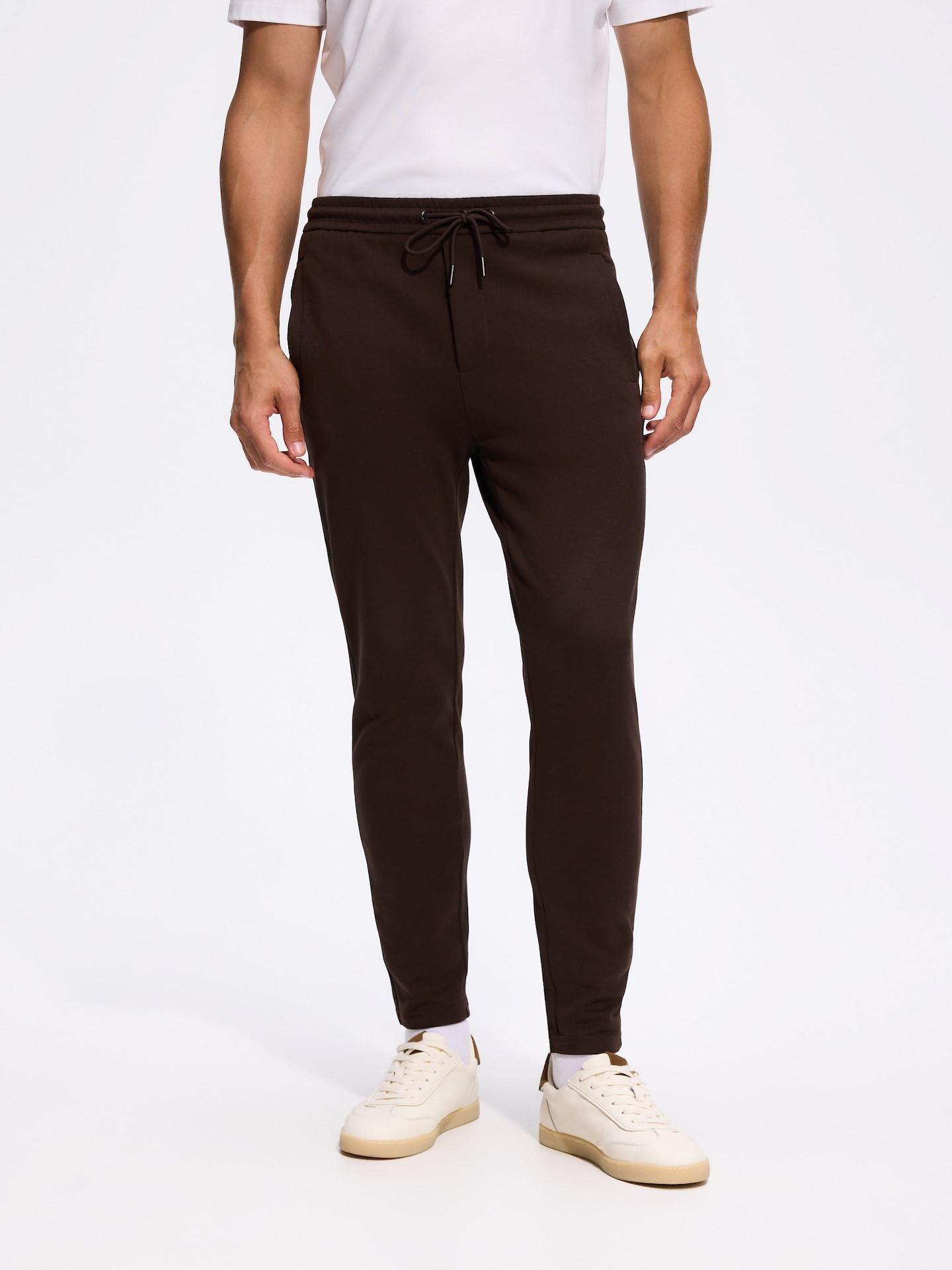 Brown Slim Trousers In Mercerised Cotton, Brown, medium