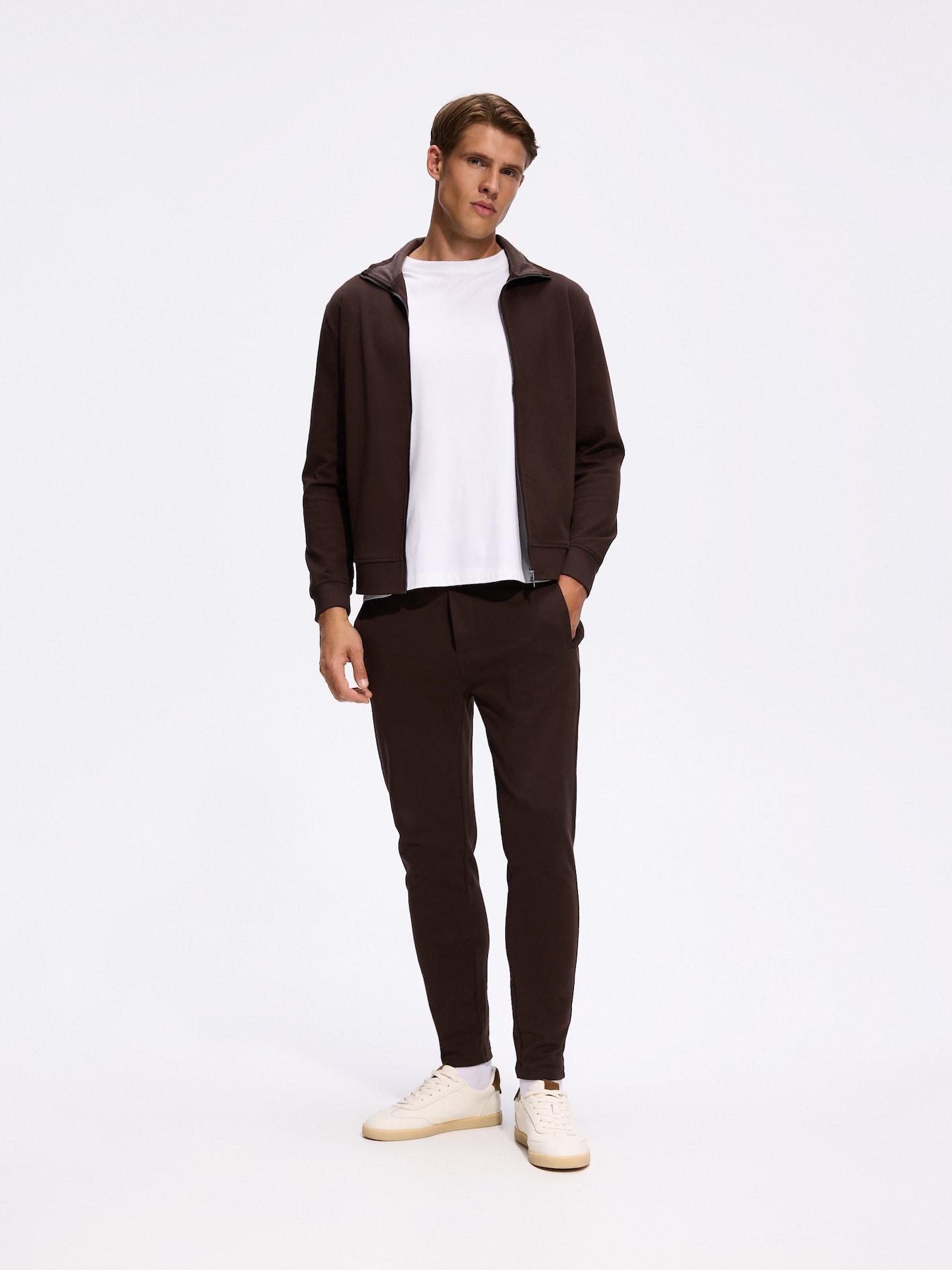 Brown Slim Trousers In Mercerised Cotton, Brown, medium