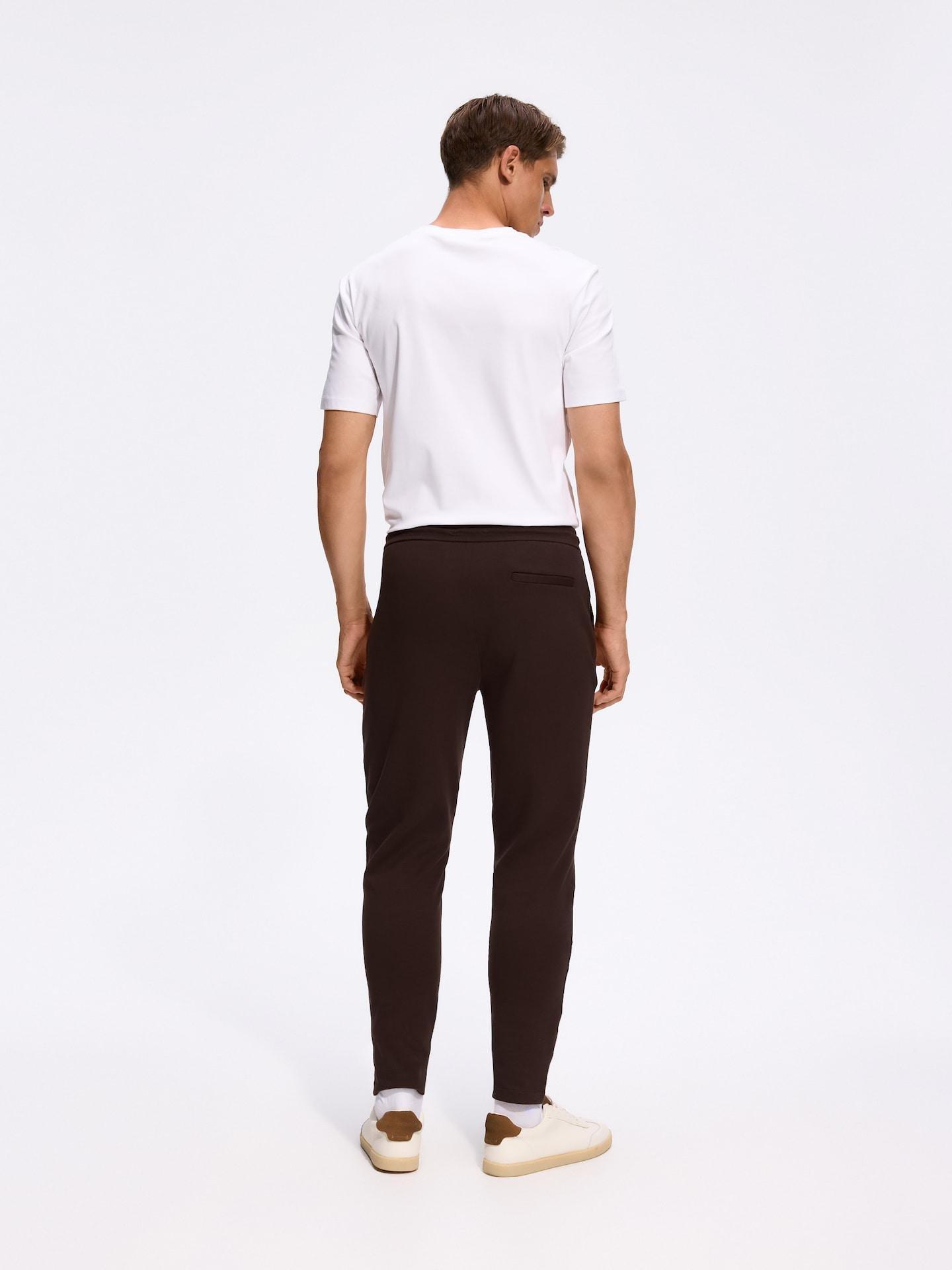 Brown Slim Trousers In Mercerised Cotton, Brown, large image number 3