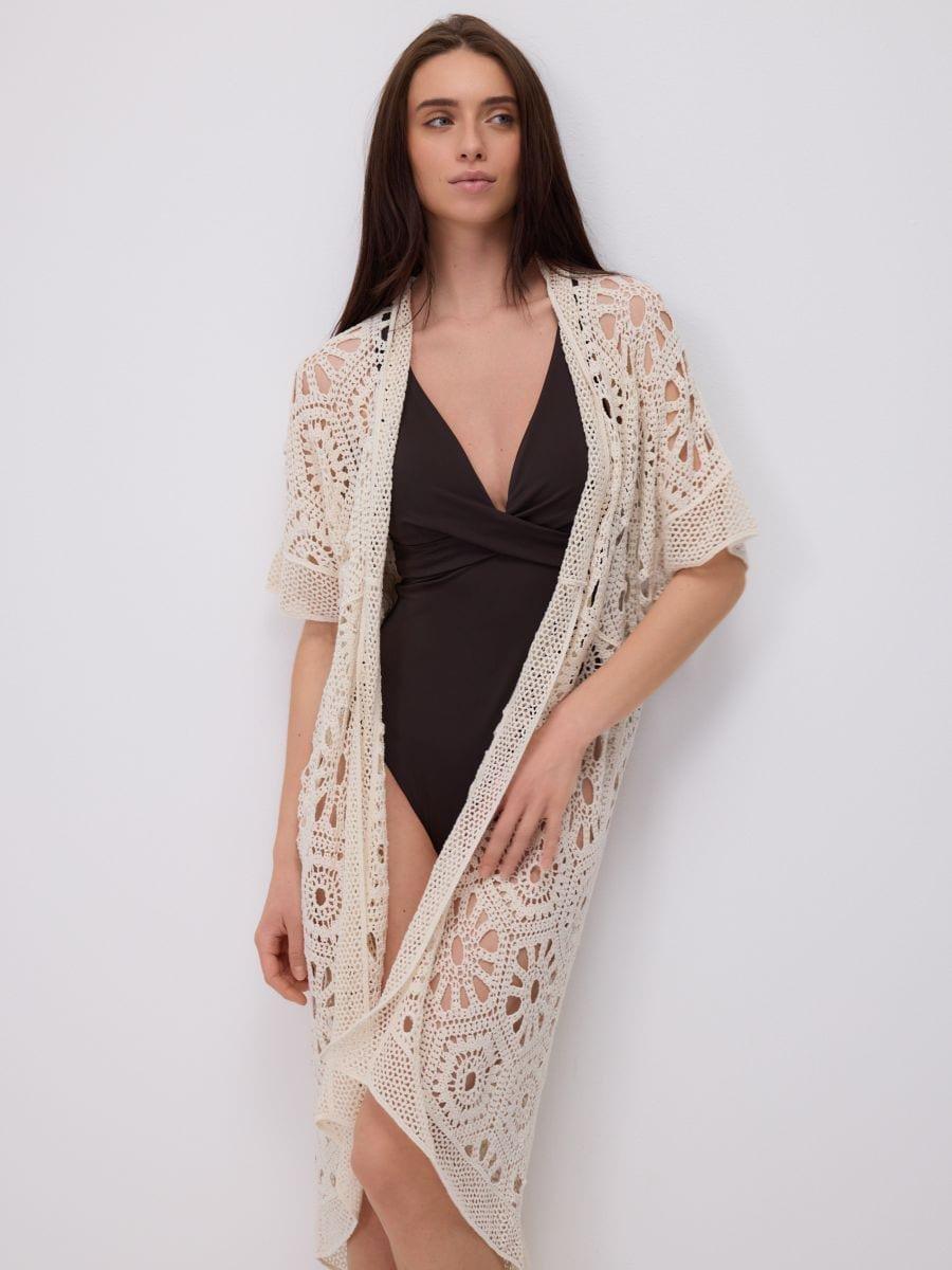 Cream Brodersie Anglaise Poncho, Ivory, large image number 0