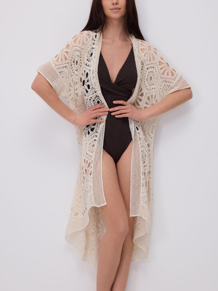 Cream Brodersie Anglaise Poncho, Ivory, large image number 1