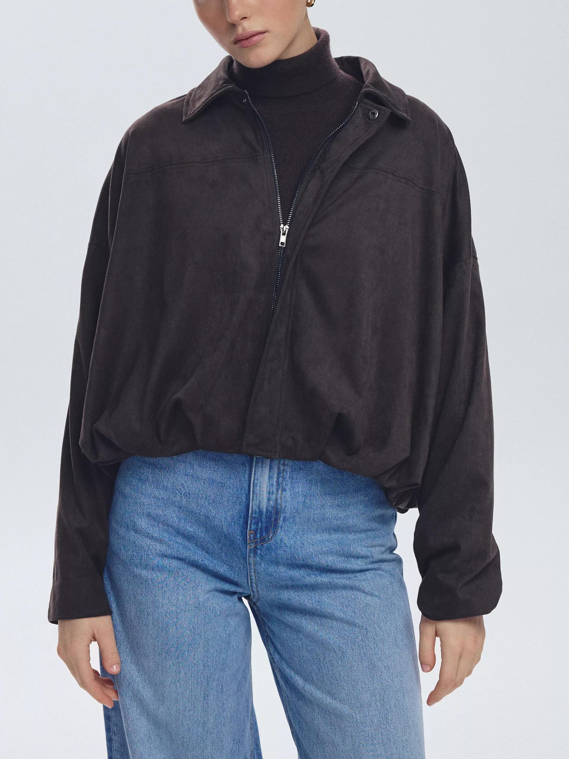 Brown Suede Effect Shirt, Brown, large image number 0