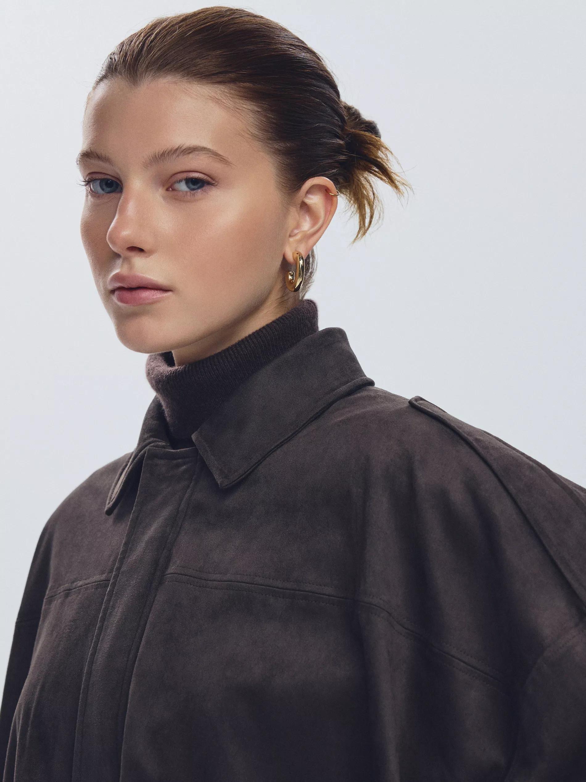 Brown Suede Effect Shirt, Brown, large image number 1