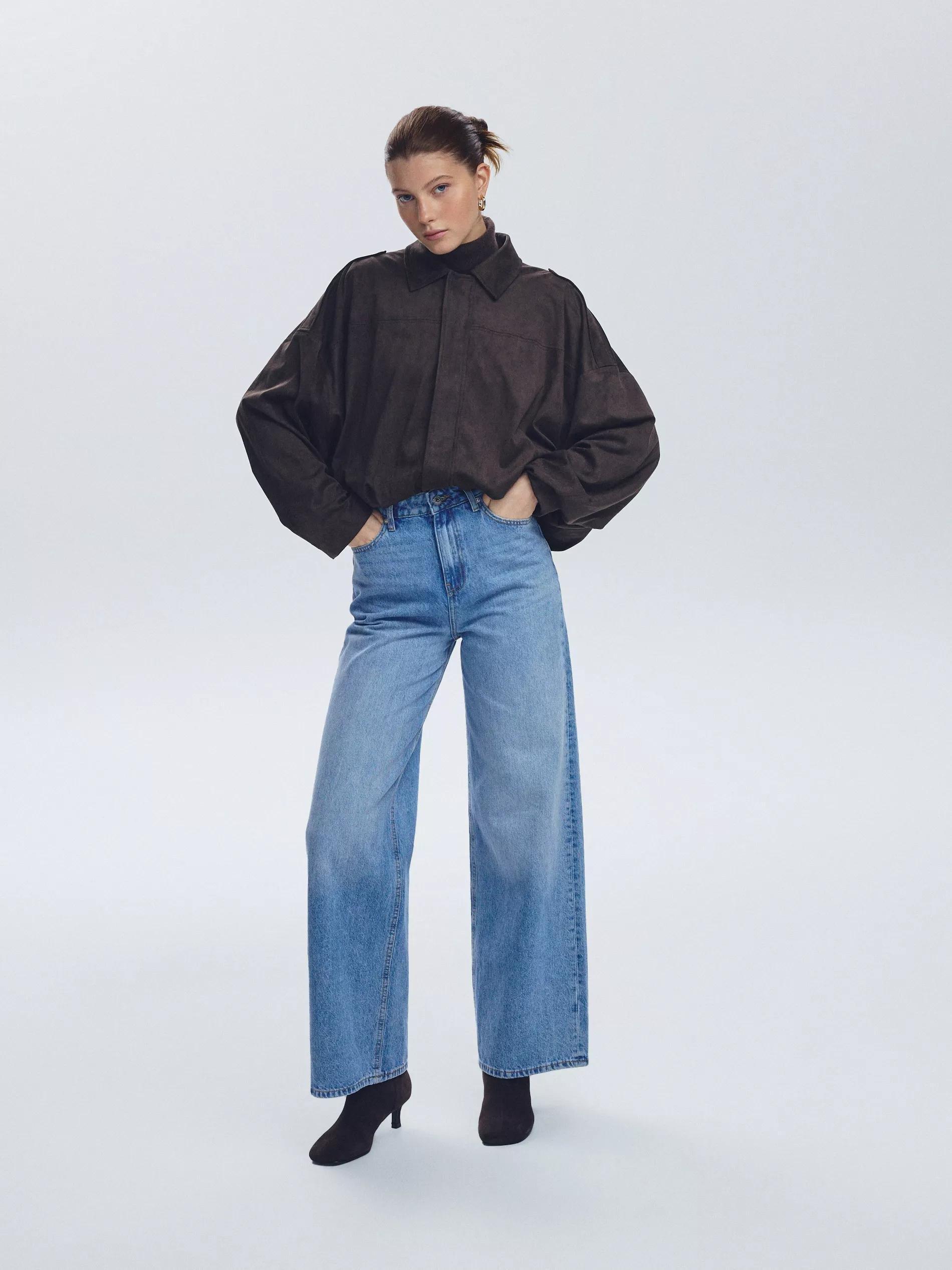 Brown Suede Effect Shirt, Brown, large image number 3