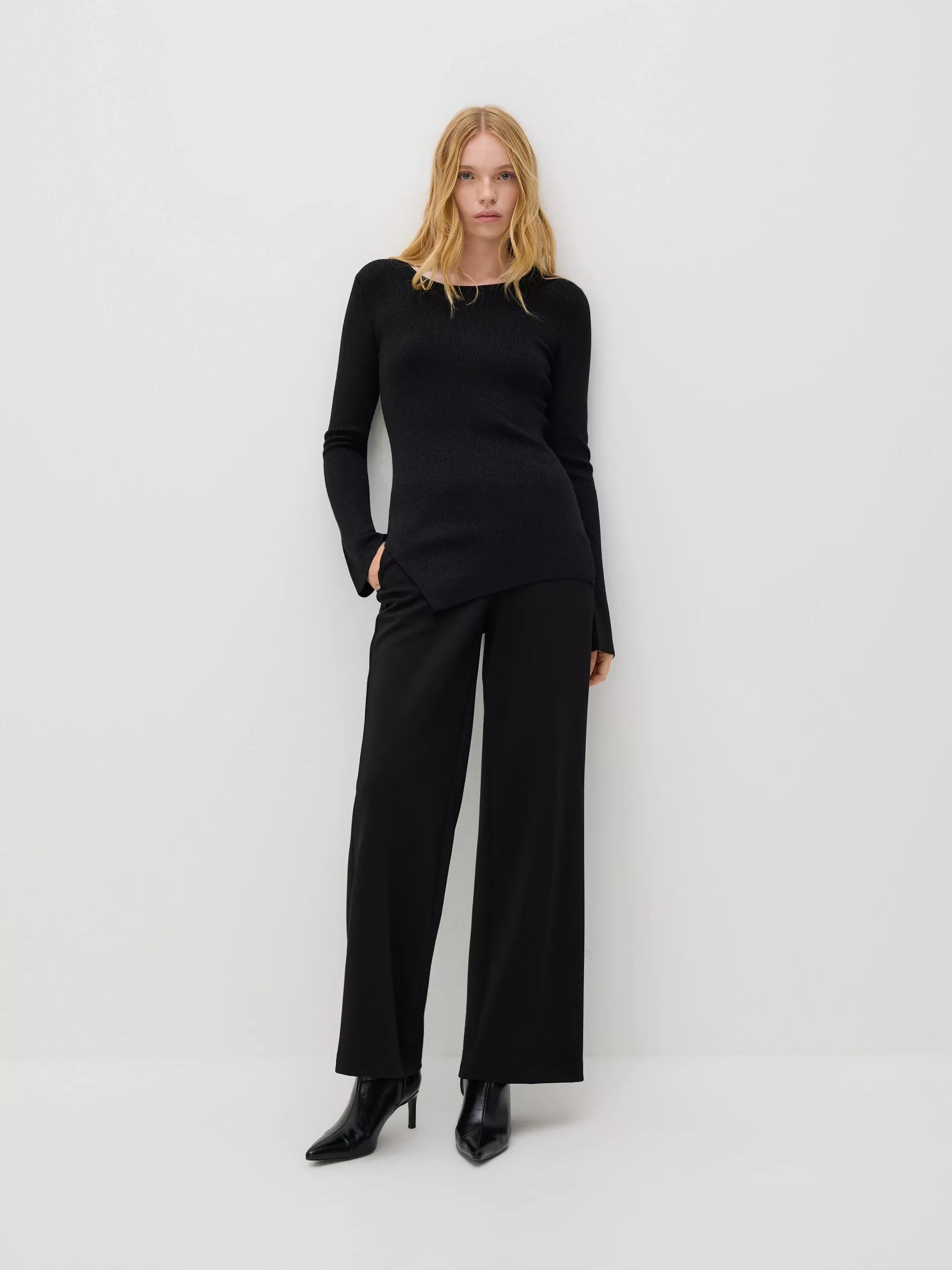 Black Sweater With Asymmetrical Bottom, 7401_99L, medium