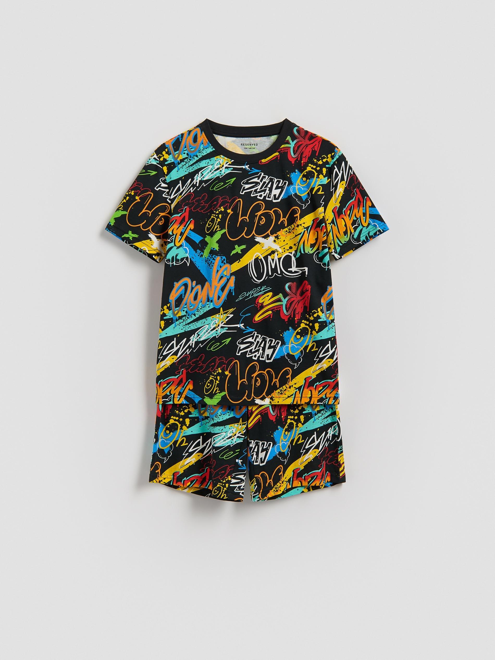 Black Two Piece Pyjama Set, Black, medium