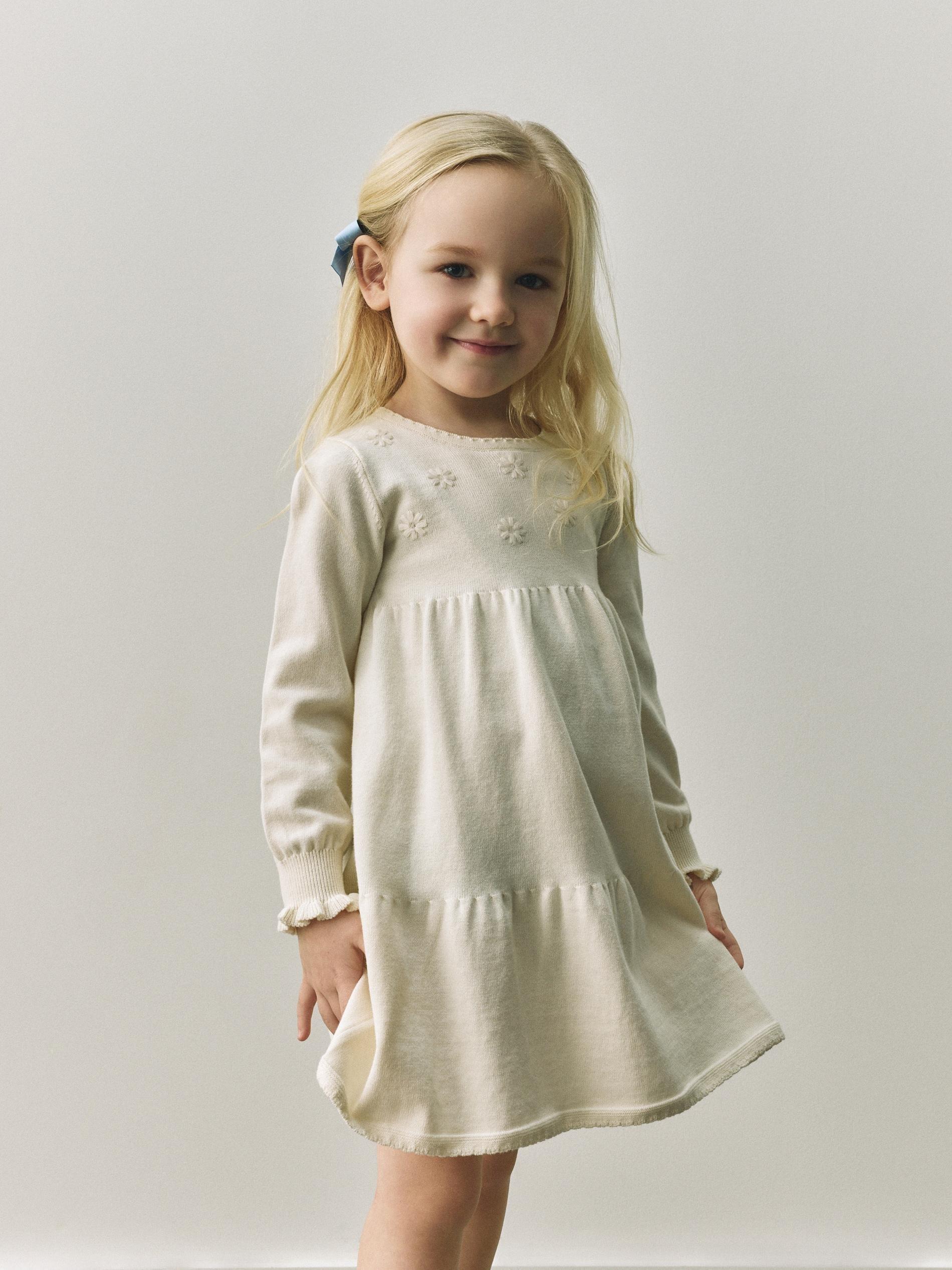 Beige Knitted Dress With Embroidery, Ivory, medium