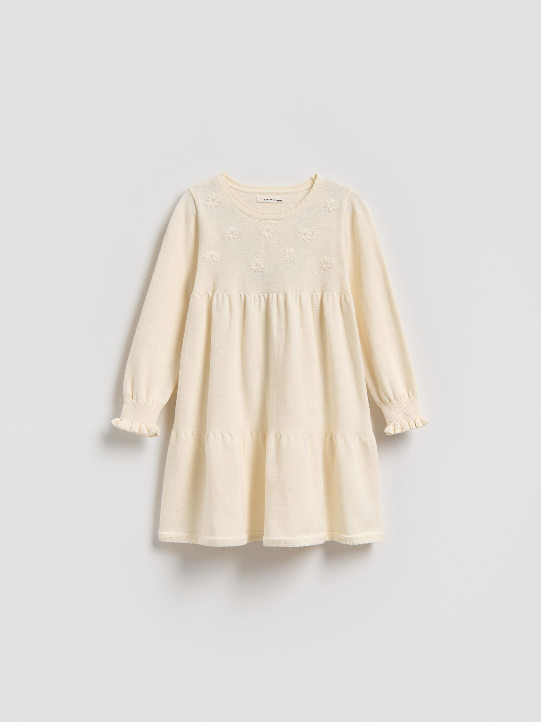 Beige Knitted Dress With Embroidery, Ivory, large image number 2