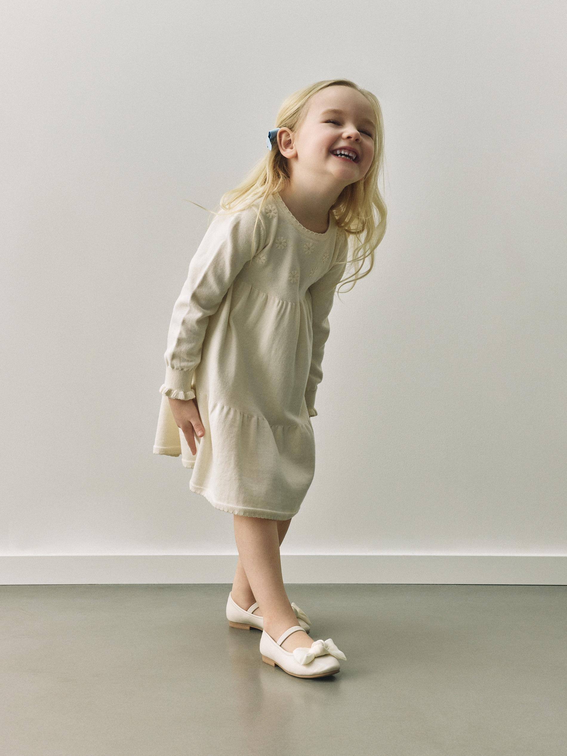 Beige Knitted Dress With Embroidery, Ivory, large image number 3