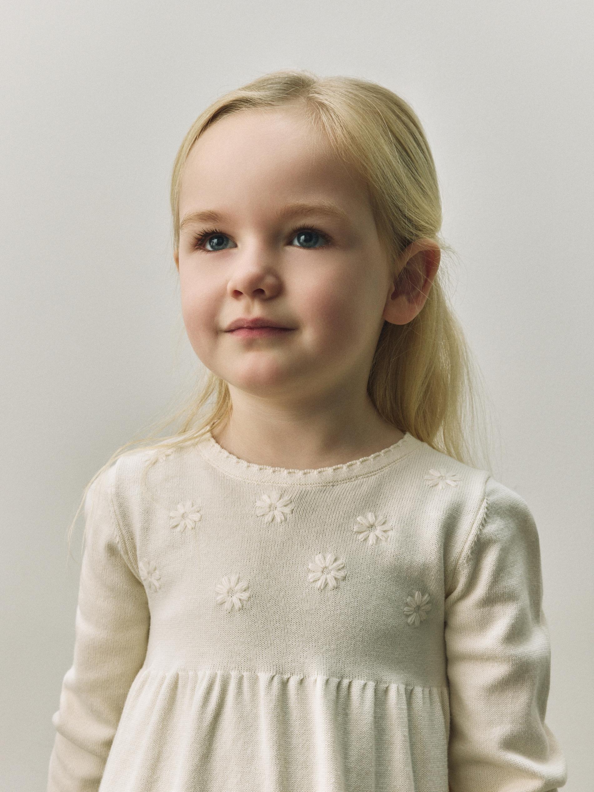 Beige Knitted Dress With Embroidery, Ivory, large image number 4