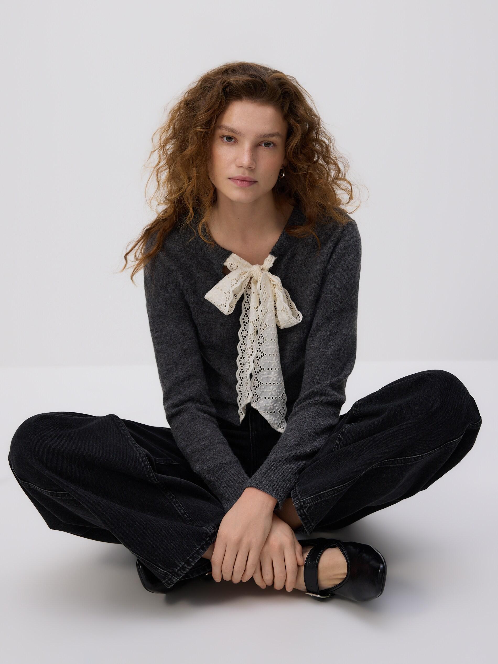 Grey Cardigan With Tie Detail, Grey, medium