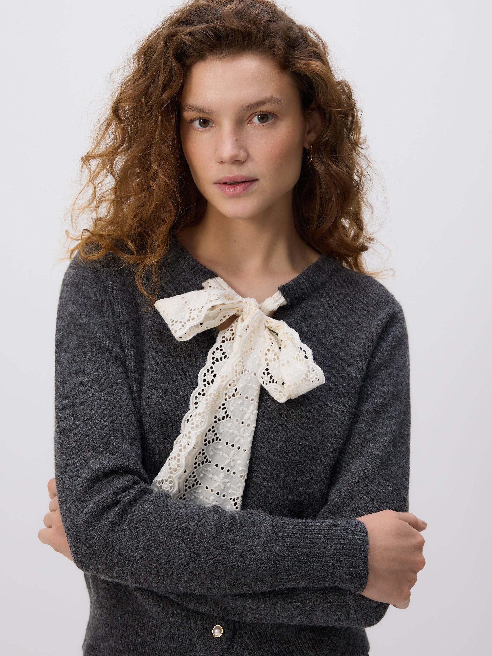 Grey Cardigan With Tie Detail, Grey, large image number 2