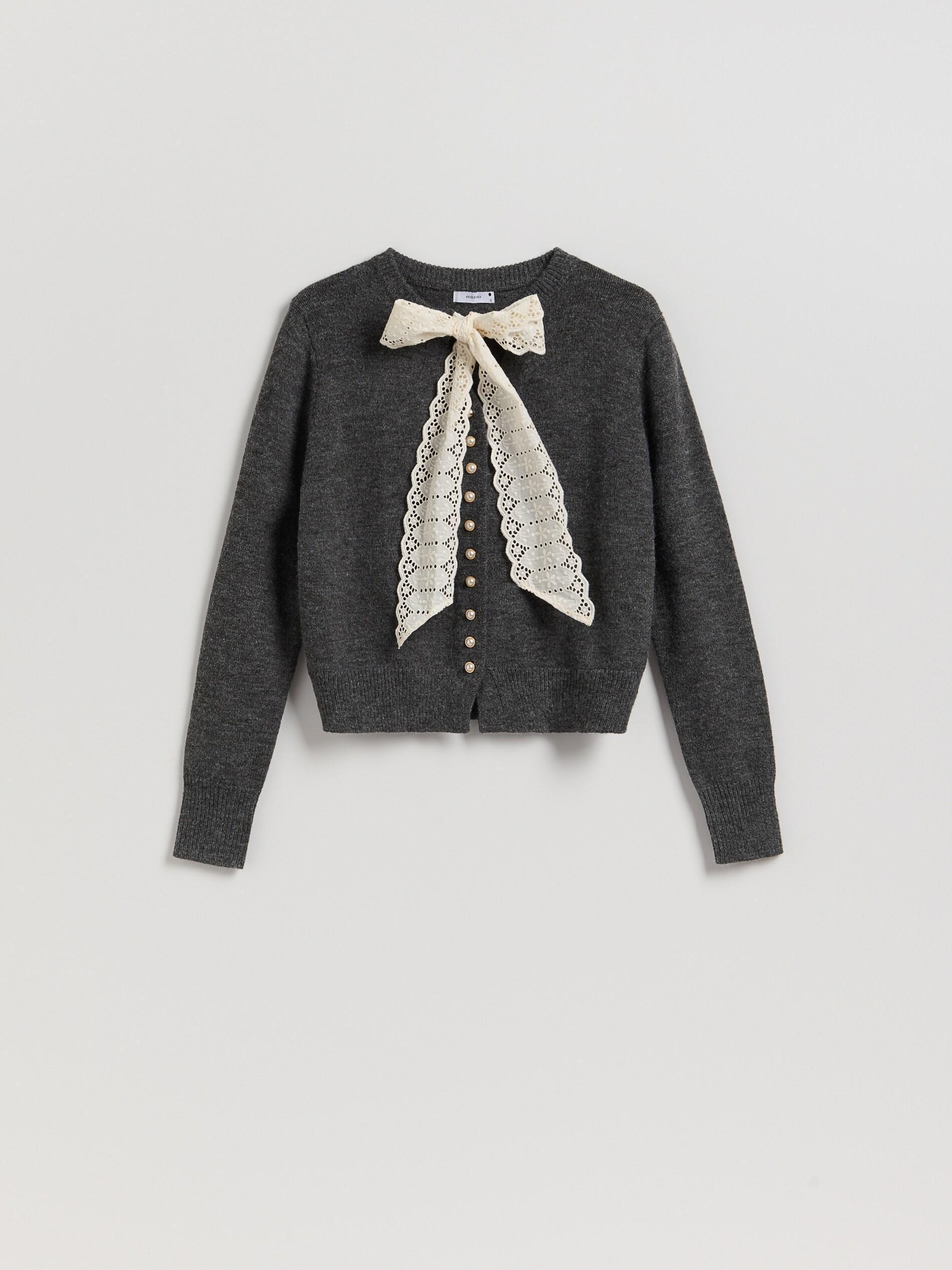 Grey Cardigan With Tie Detail, Grey, large image number 4
