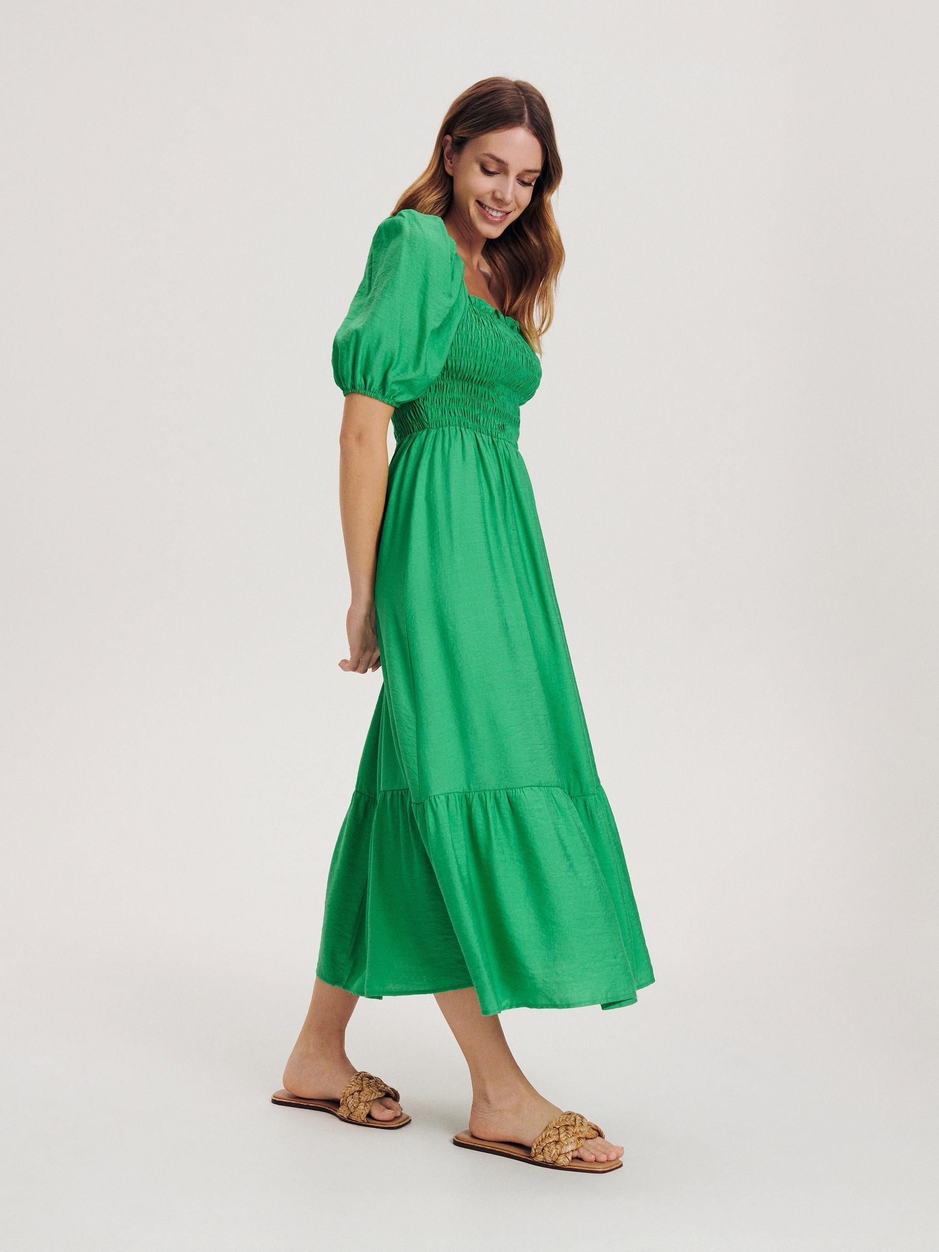 Green Puff Sleeves Viscose Dress, , large image number 2
