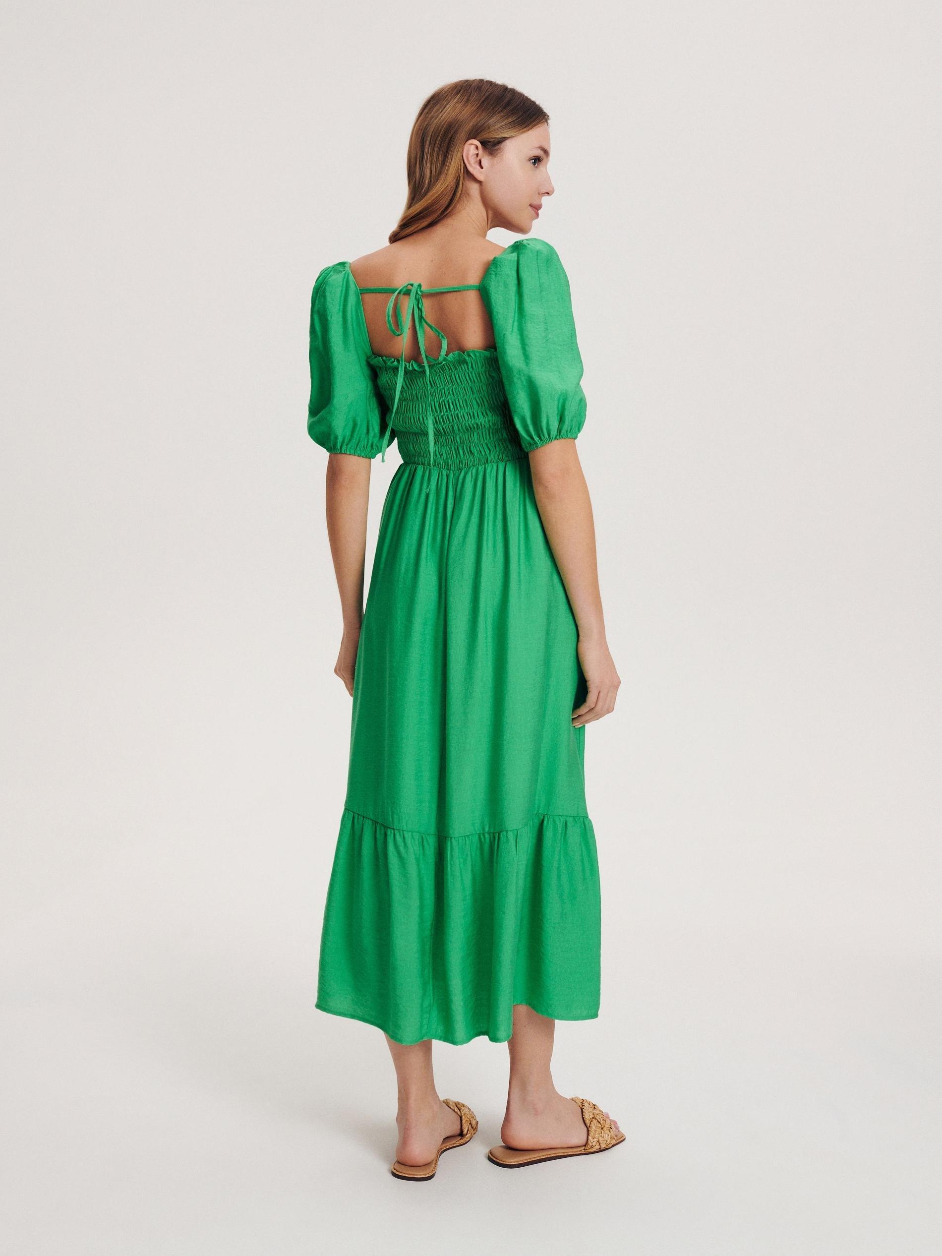 Green Puff Sleeves Viscose Dress, , large image number 3