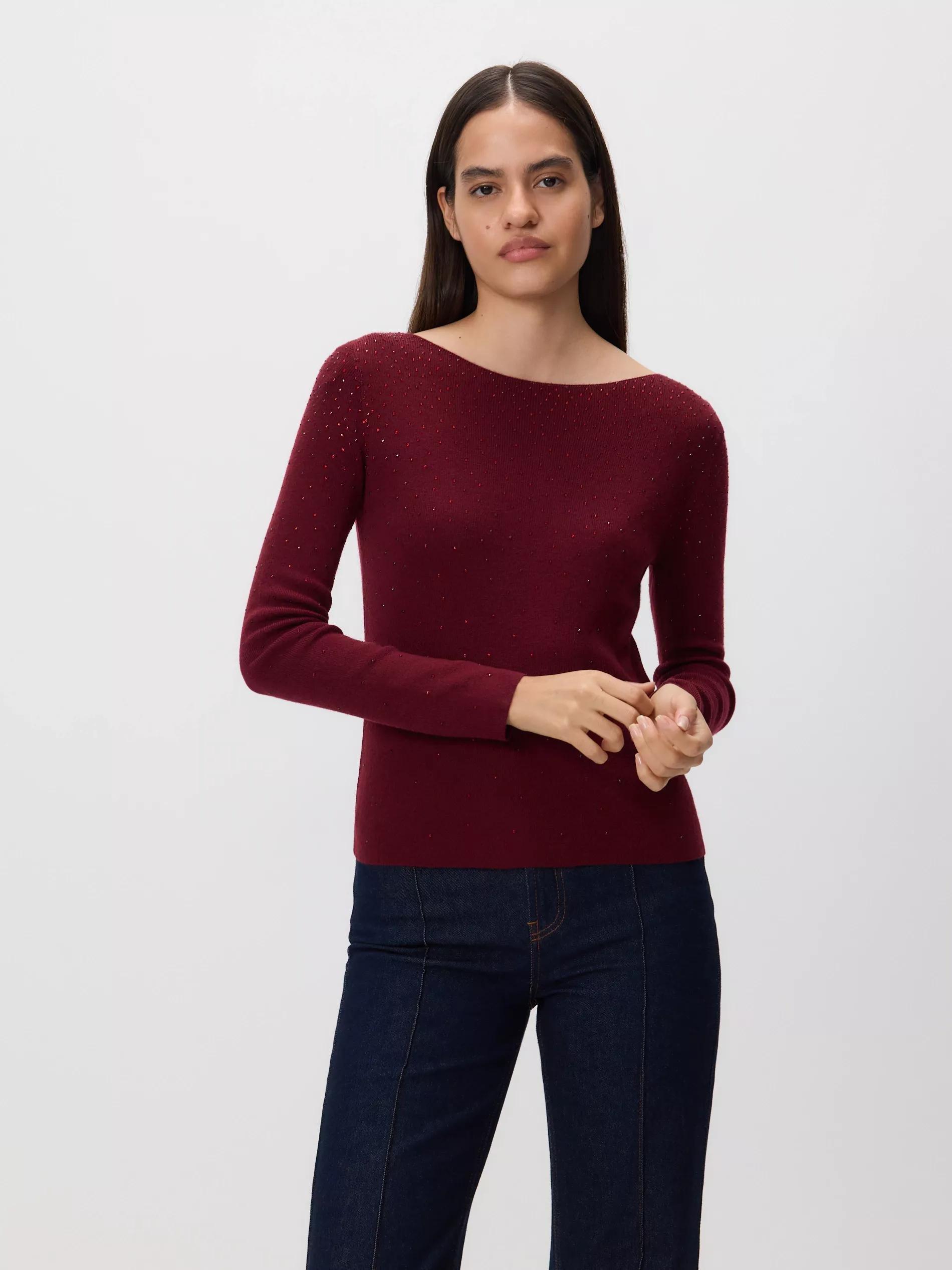 Brown Sweater With Shiny Applique, Burgundy, large image number 0