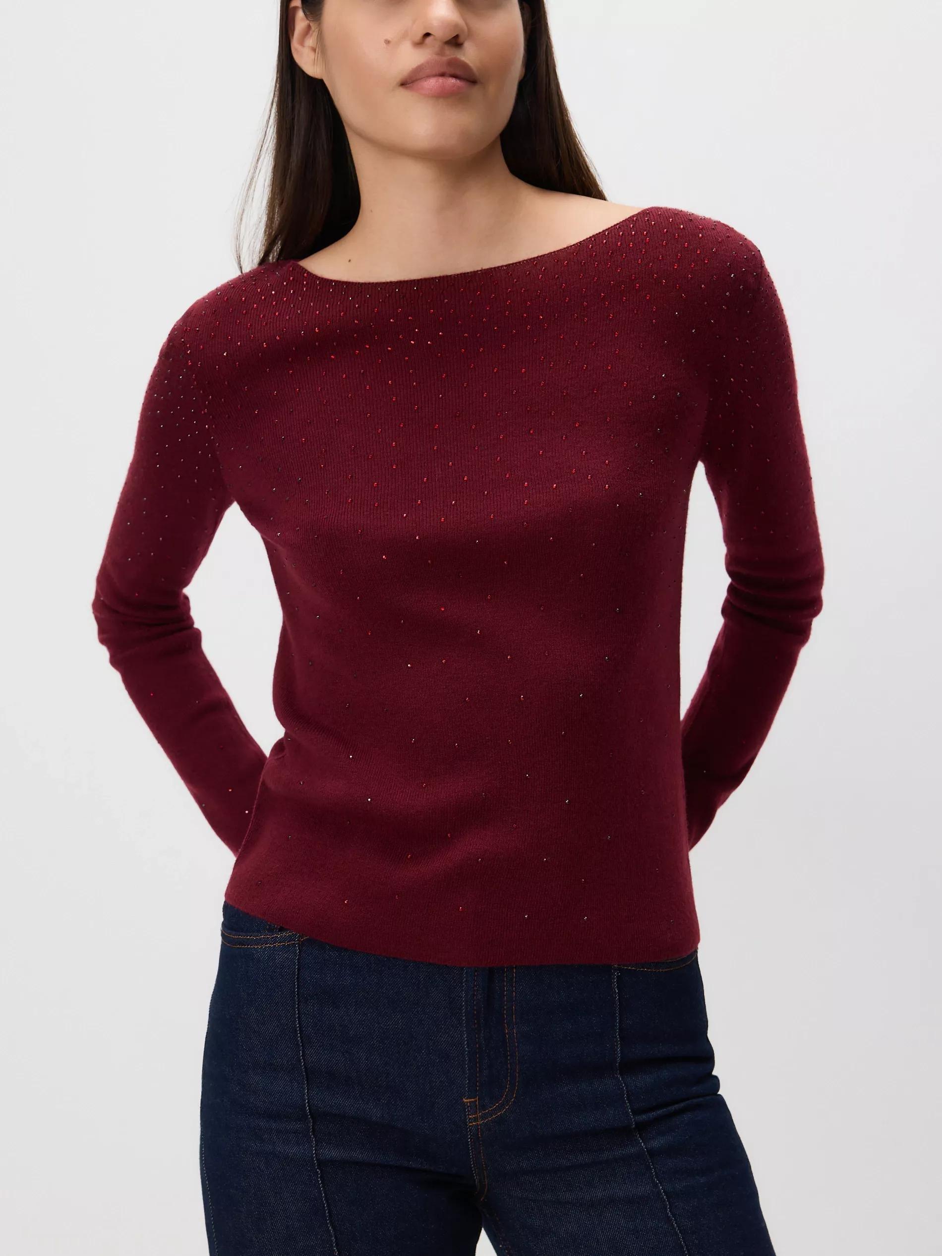 Brown Sweater With Shiny Applique, Burgundy, medium