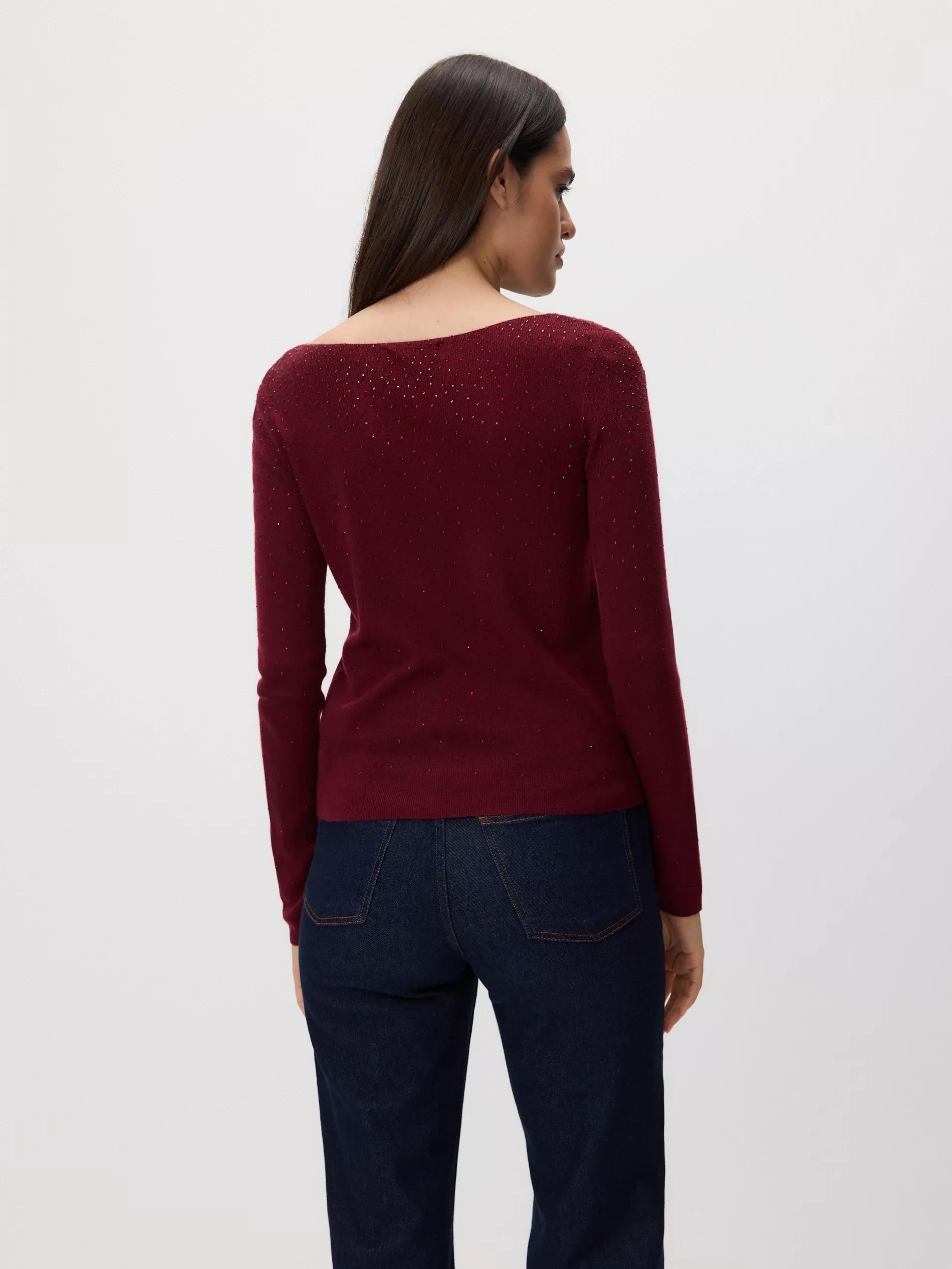 Brown Sweater With Shiny Applique, Burgundy, medium