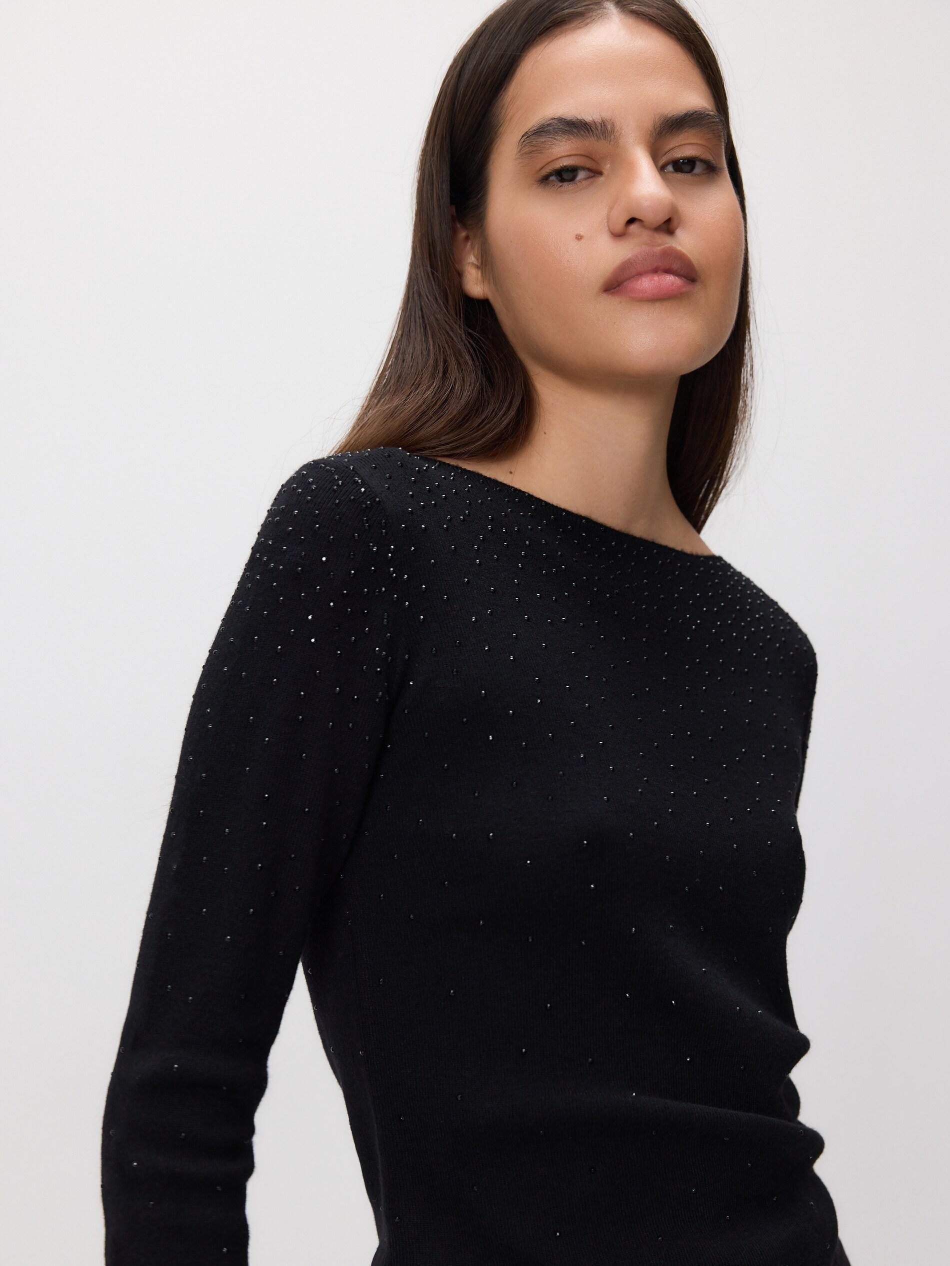 BLACK Sweater with shiny appliquأ©, Black, medium