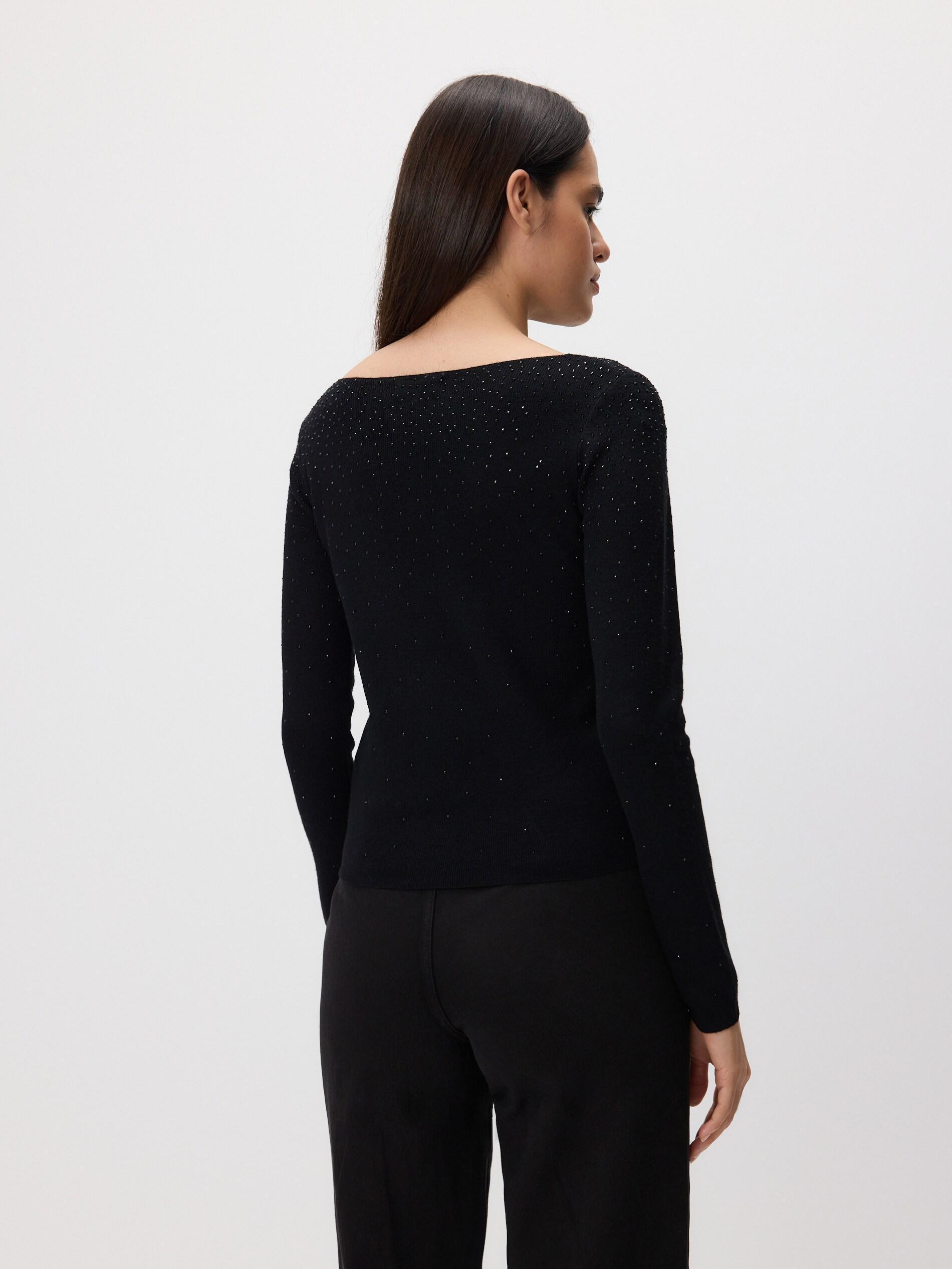 BLACK Sweater with shiny appliquأ©, Black, large image number 1