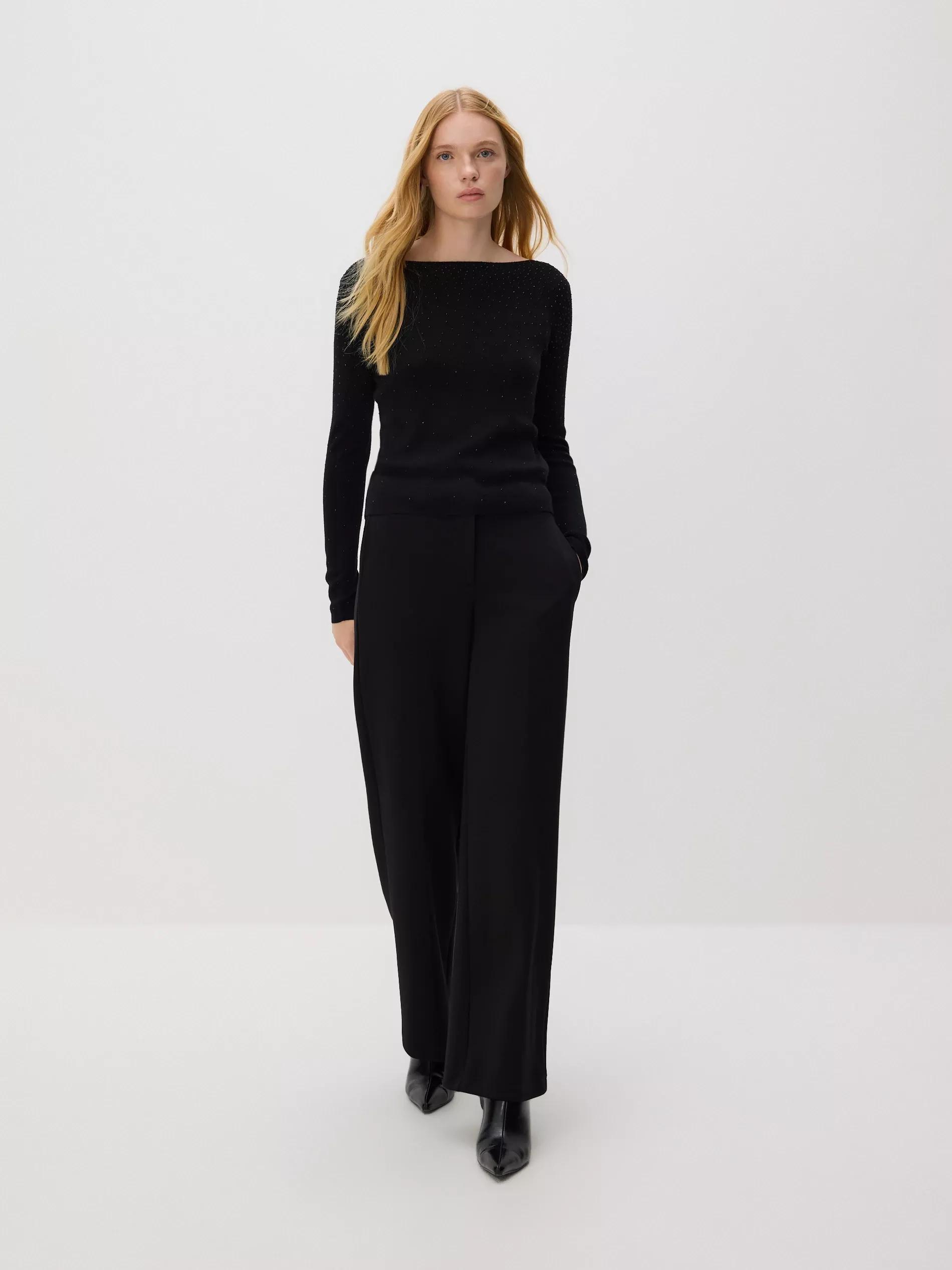 Black Sweater With Shiny Applique, Black, large image number 2