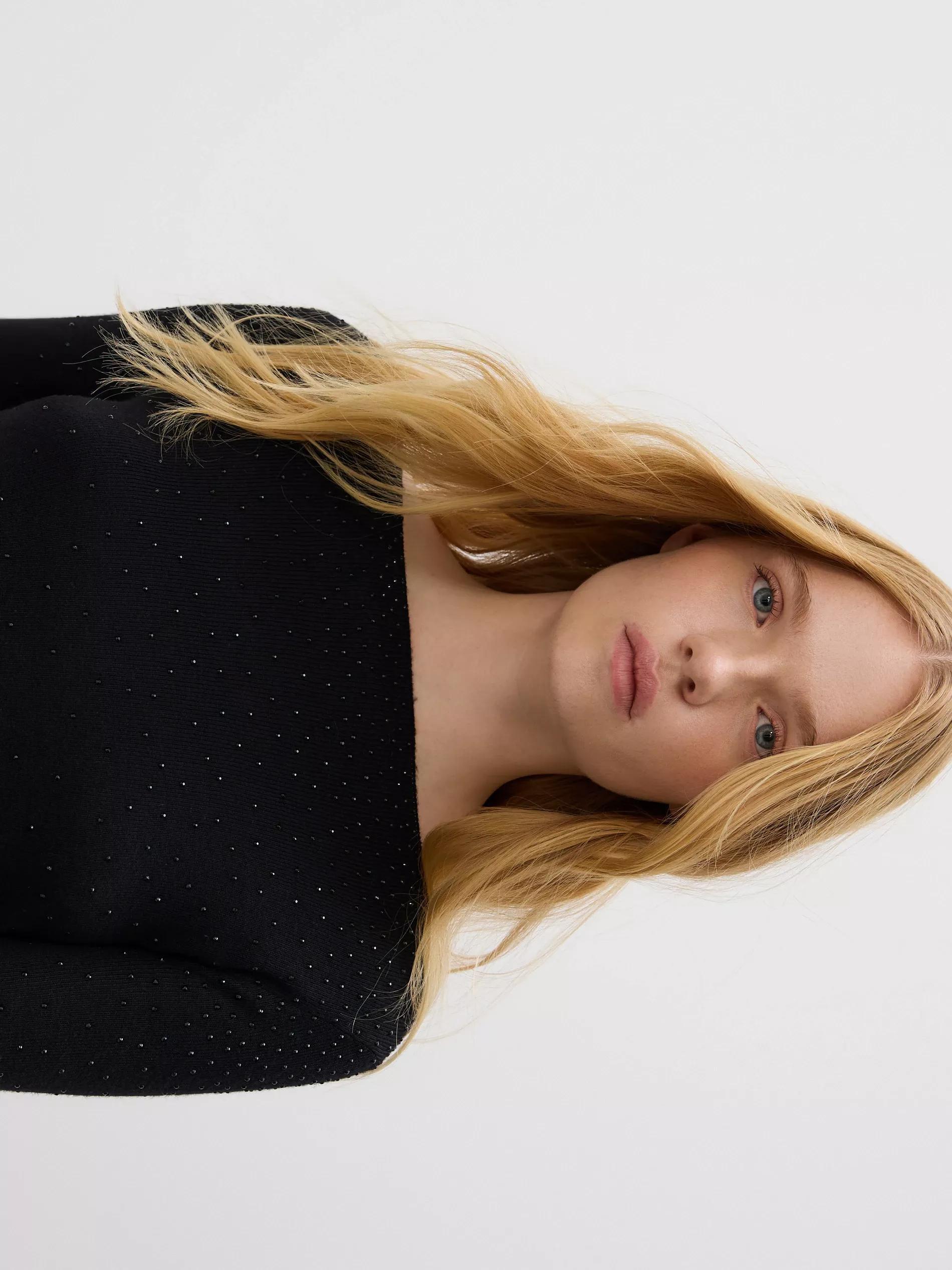 Black Sweater With Shiny Applique, Black, large image number 3