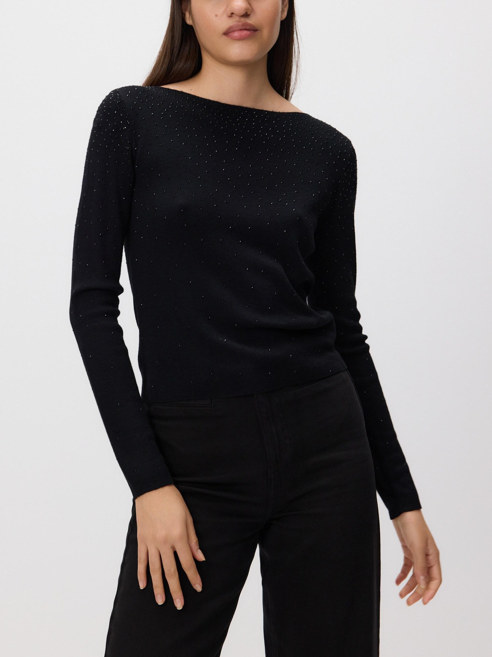 BLACK Sweater with shiny appliquأ©, Black, large image number 3