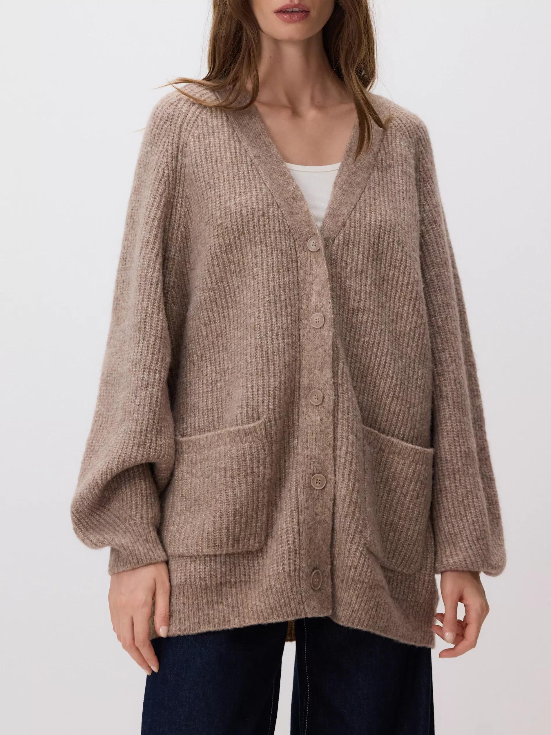 Beige Wool Blend Cardigan, Beige, medium
