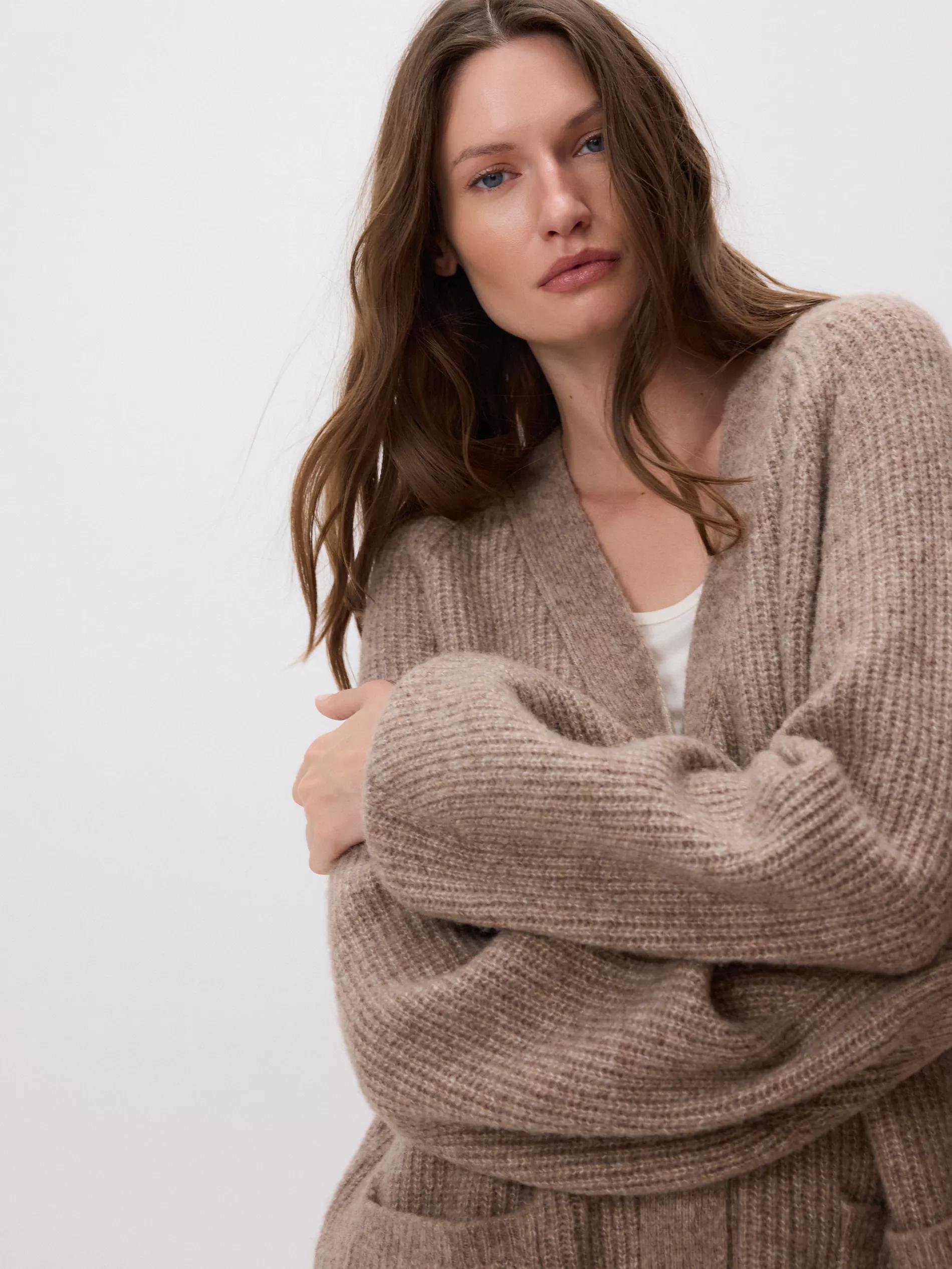 Beige Wool Blend Cardigan, Beige, medium