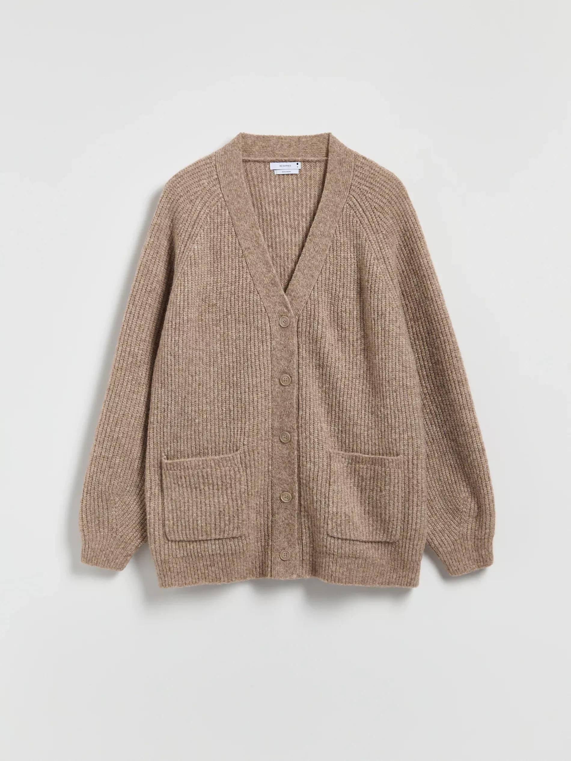 Beige Wool Blend Cardigan, Beige, large image number 4